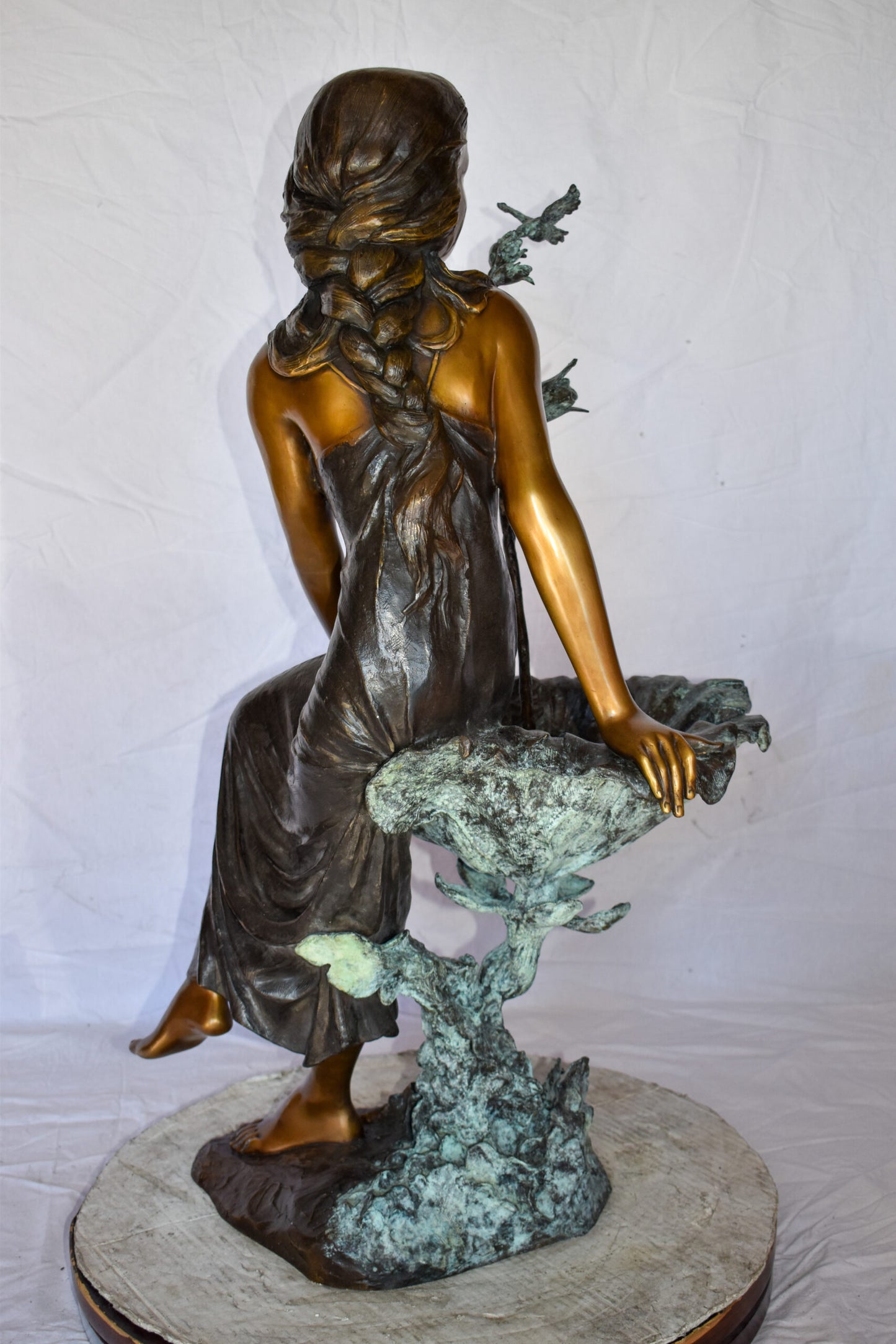 Beautiful Young Girl by A Hummingbird Bath Bronze Statue Size: 22" x 17" x 39"H