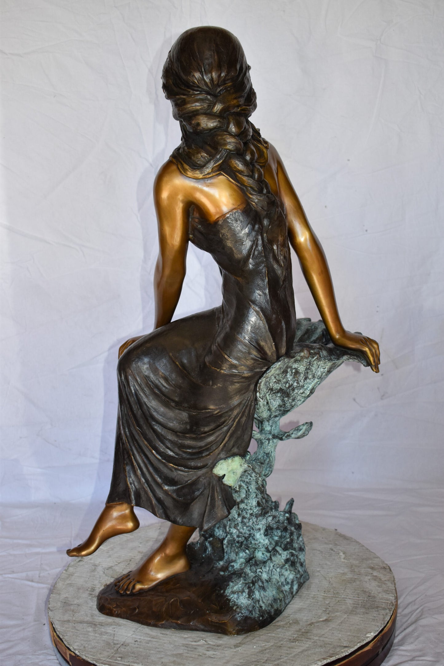 Beautiful Young Girl by A Hummingbird Bath Bronze Statue Size: 22" x 17" x 39"H