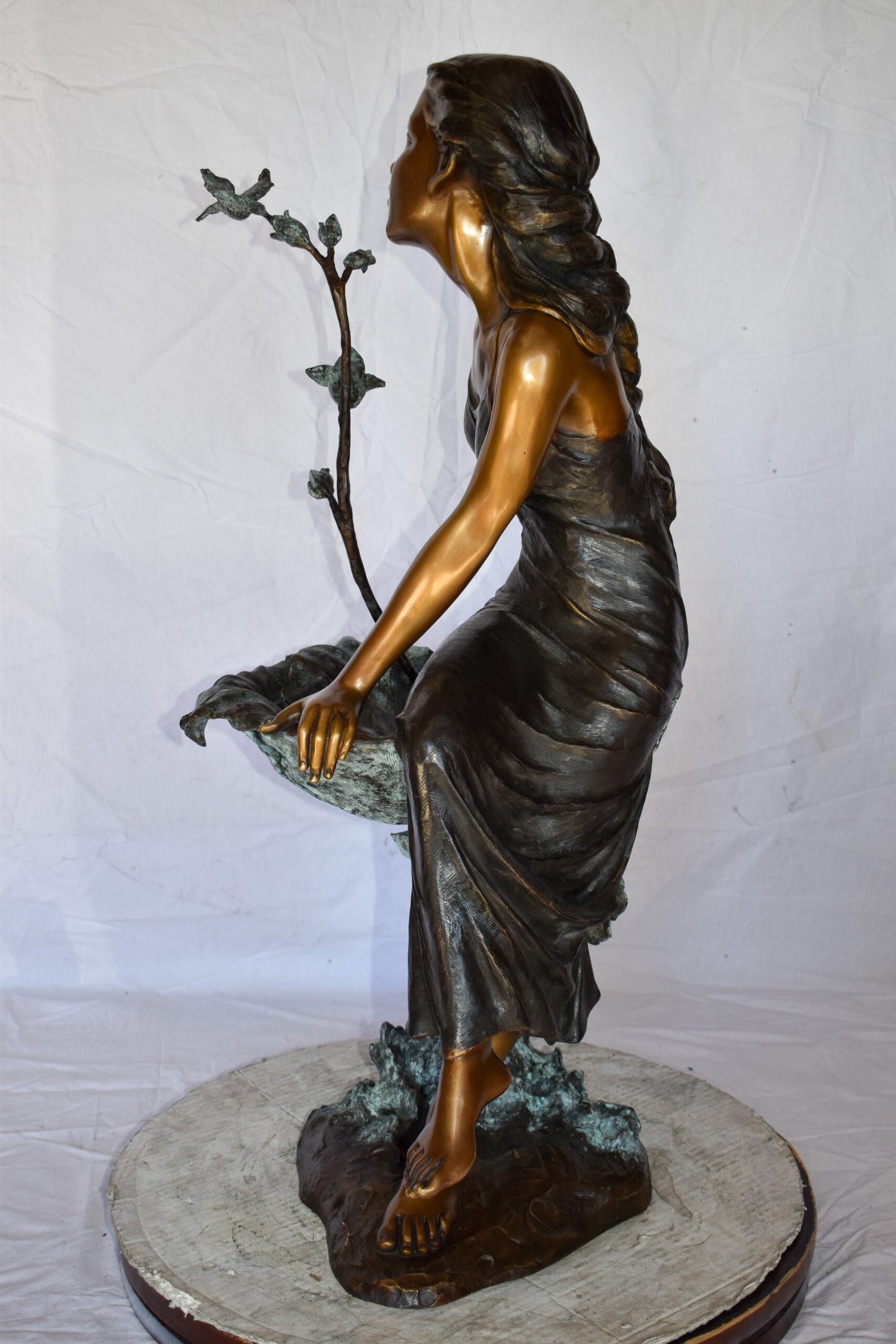 Beautiful Young Girl by A Hummingbird Bath Bronze Statue Size: 22" x 17" x 39"H
