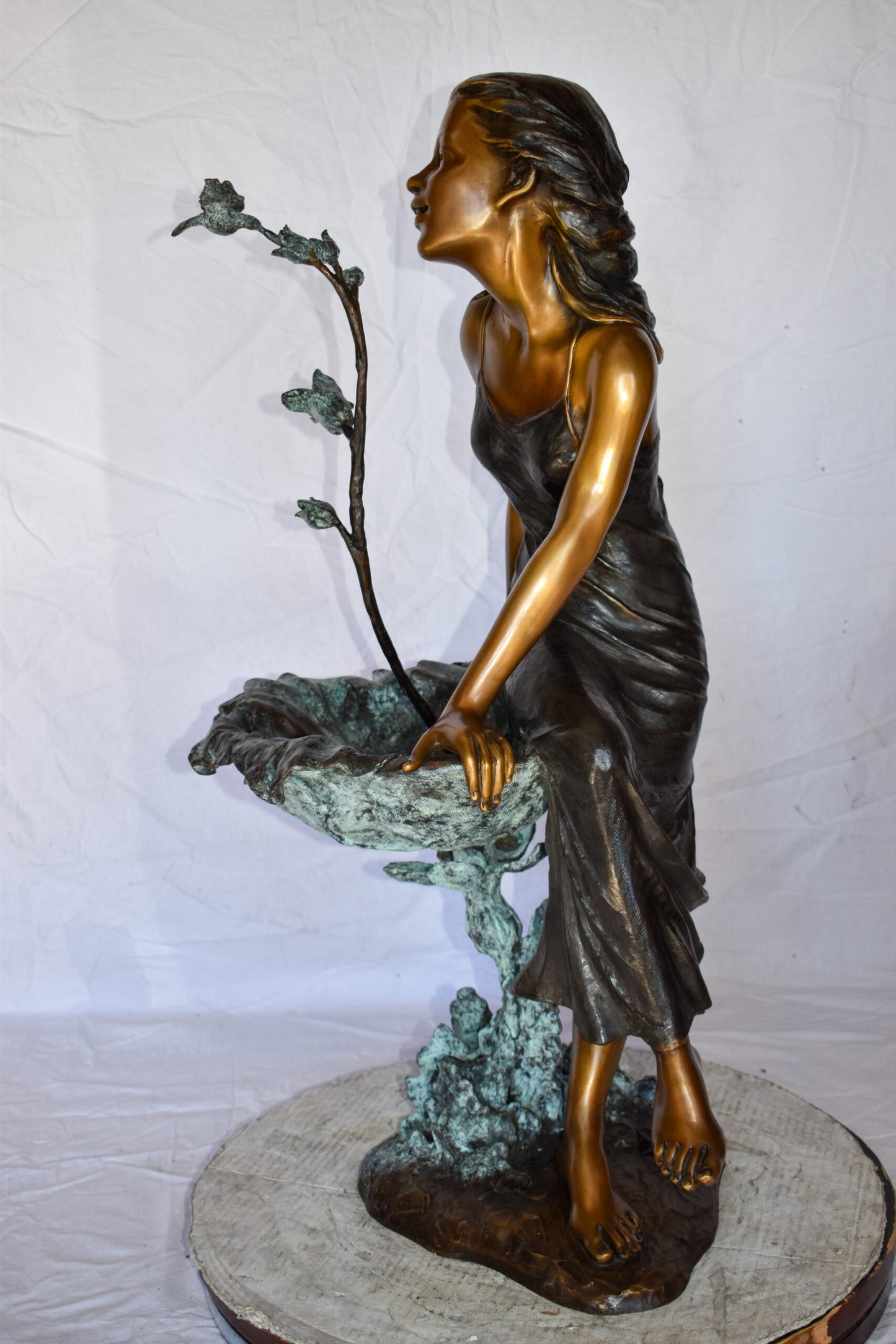 Beautiful Young Girl by A Hummingbird Bath Bronze Statue Size: 22" x 17" x 39"H