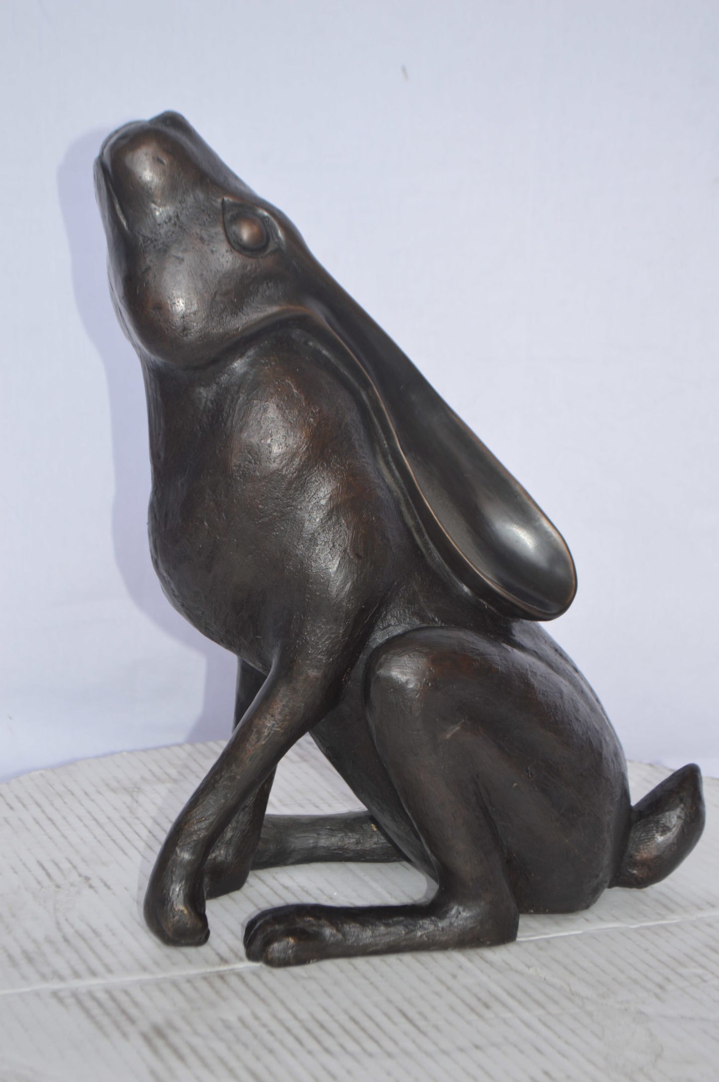 Rabbit Gazing Up Bronze Statue - Size: 8"L x 14"W x 16"H.