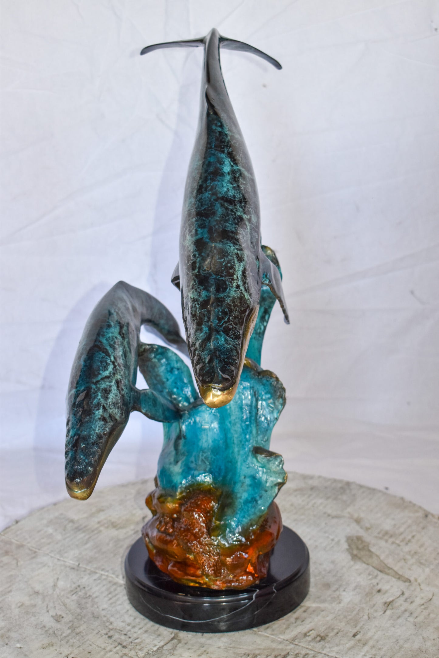 Pair of Humpback Whales Swimming in The Ocean Bronze Statue 20" x 10" x 25"H