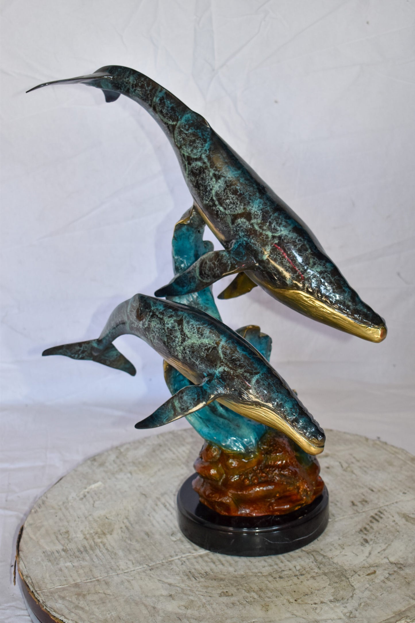 Pair of Humpback Whales Swimming in The Ocean Bronze Statue 20" x 10" x 25"H