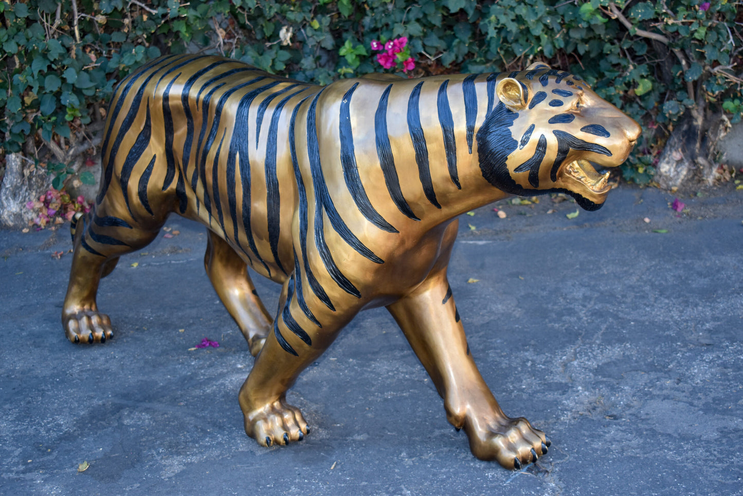 Tiger Bronze Statue with Black and Black and Gold Finish Size: 80" x 15" x 34"H