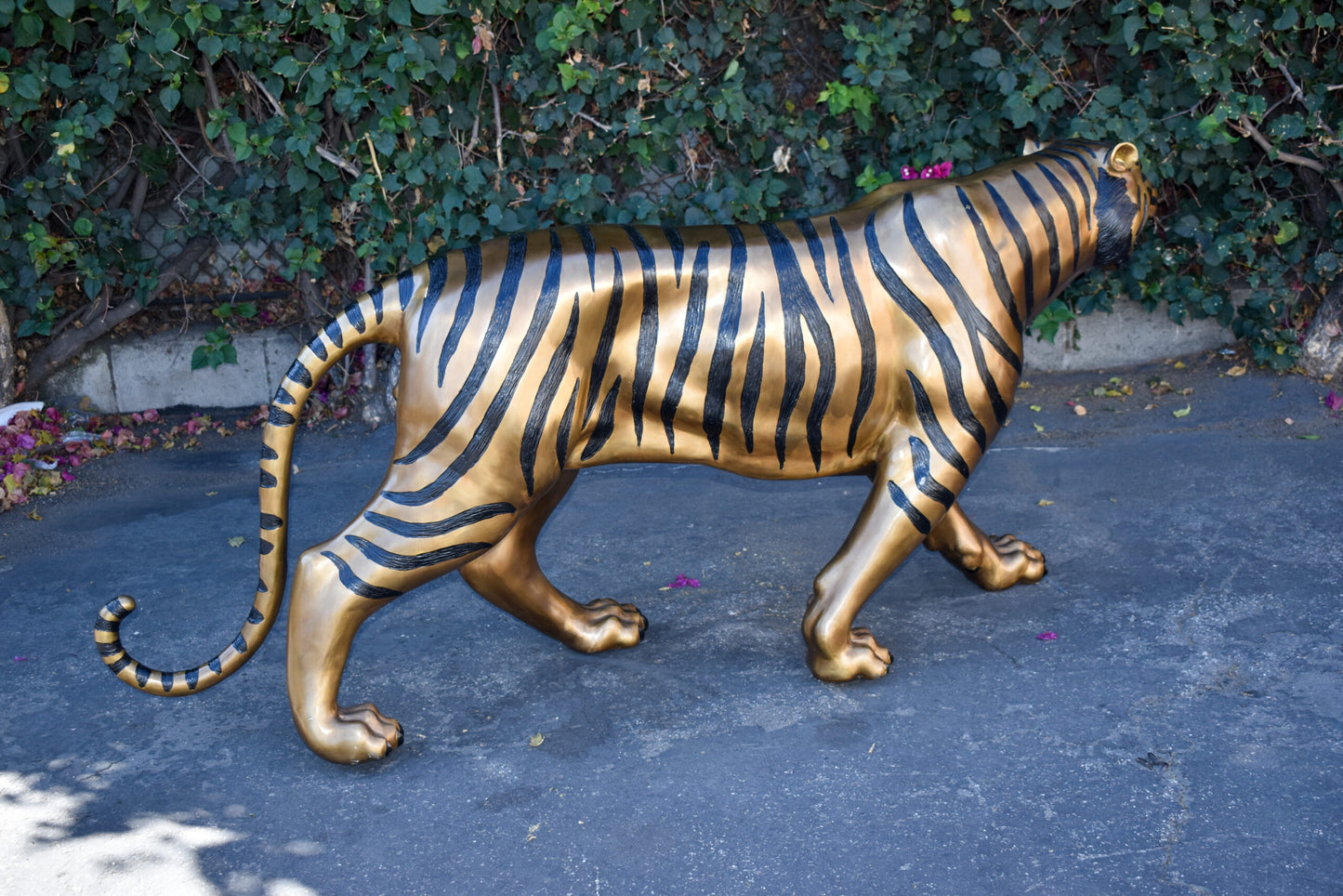 Tiger Bronze Statue with Black and Black and Gold Finish Size: 80" x 15" x 34"H