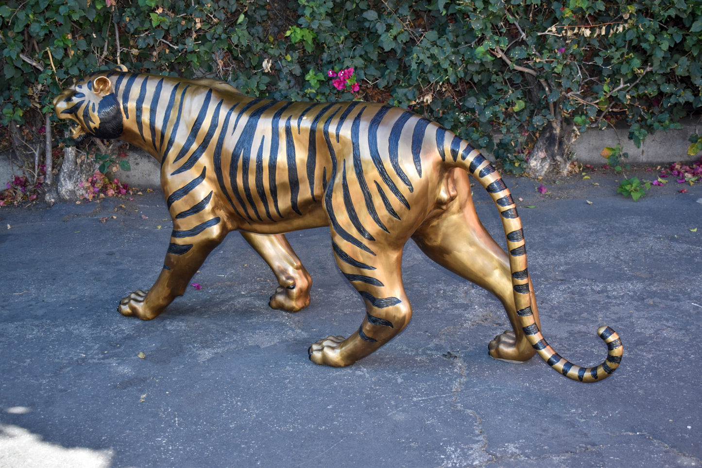 Tiger Bronze Statue with Black and Black and Gold Finish Size: 80" x 15" x 34"H