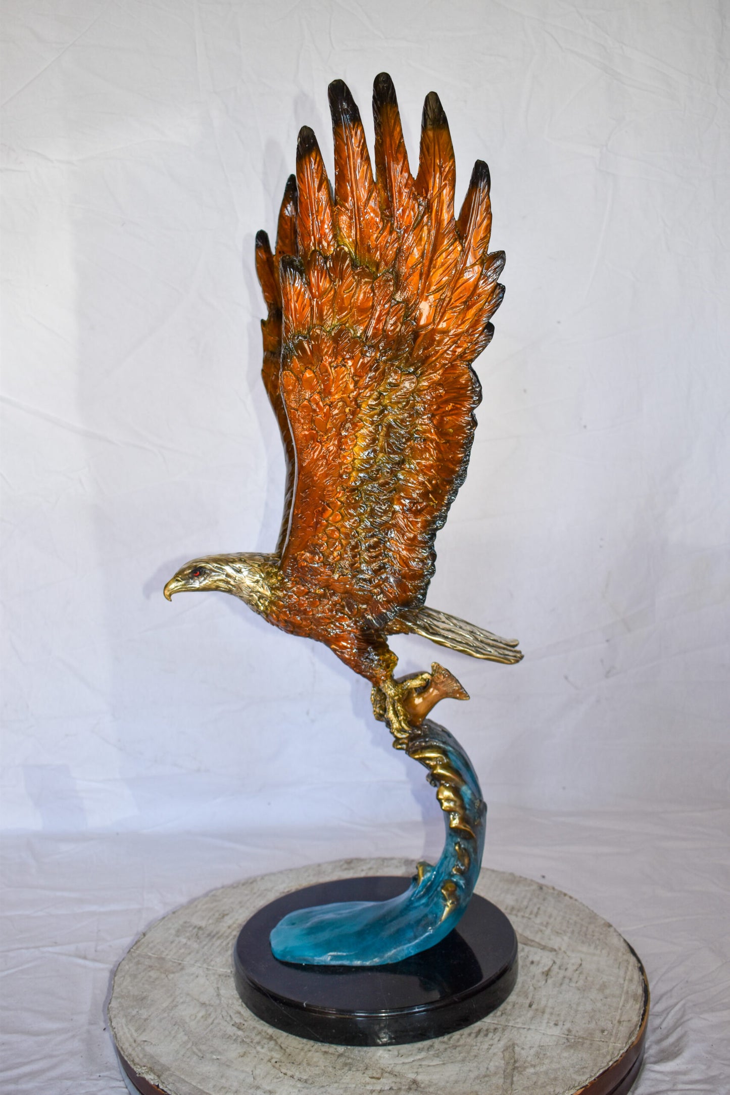 Eagle In Action Catching a Fish from Water Bronze Statue Size: 18" x 17" x 37"H