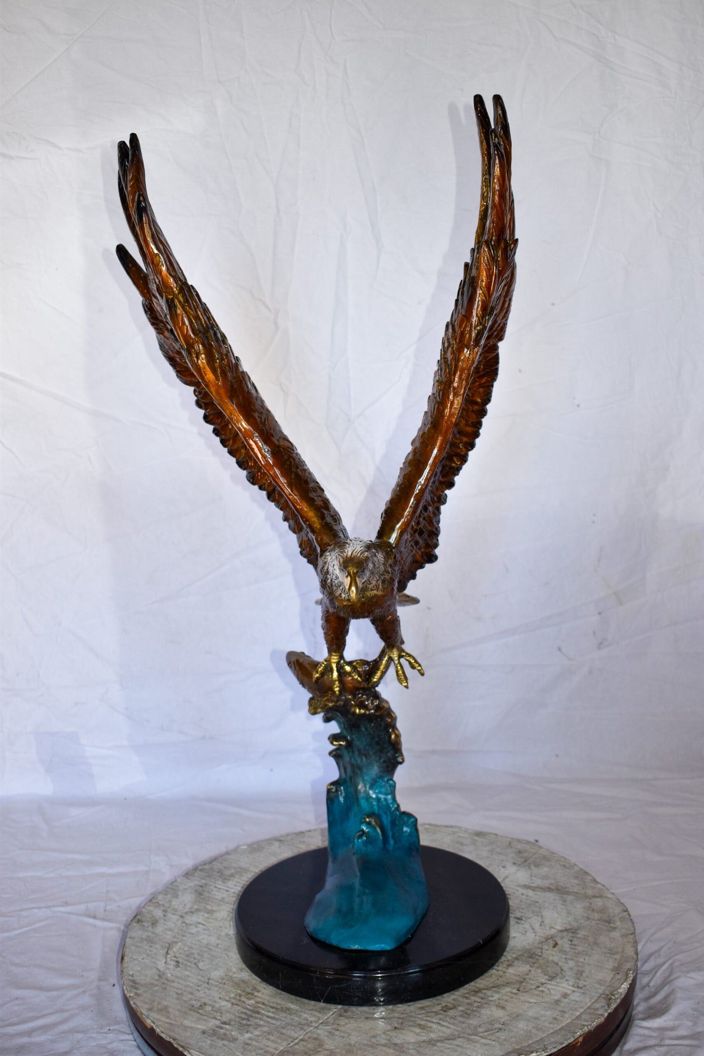 Eagle In Action Catching a Fish from Water Bronze Statue Size: 18" x 17" x 37"H
