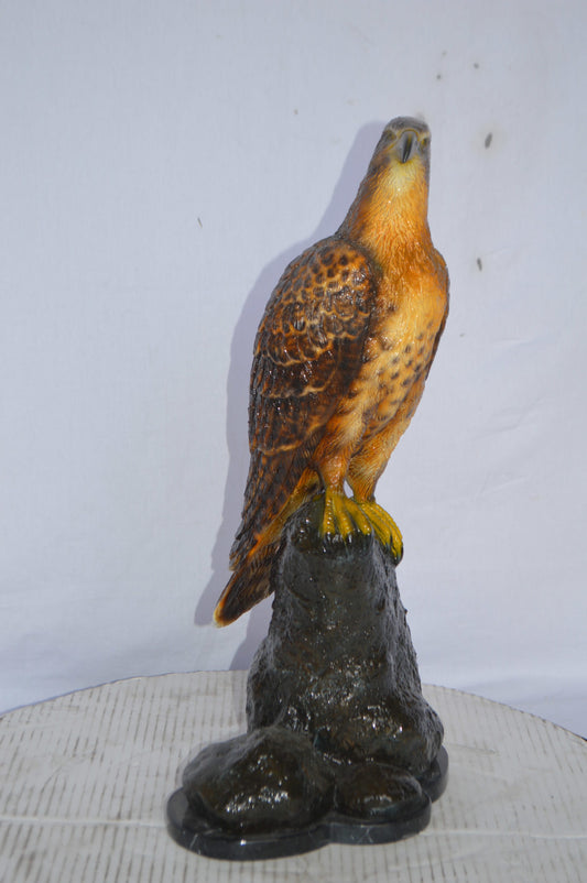 Hawk on a Rock bronze statue - Size: 12"L x 9"W x 22"H.