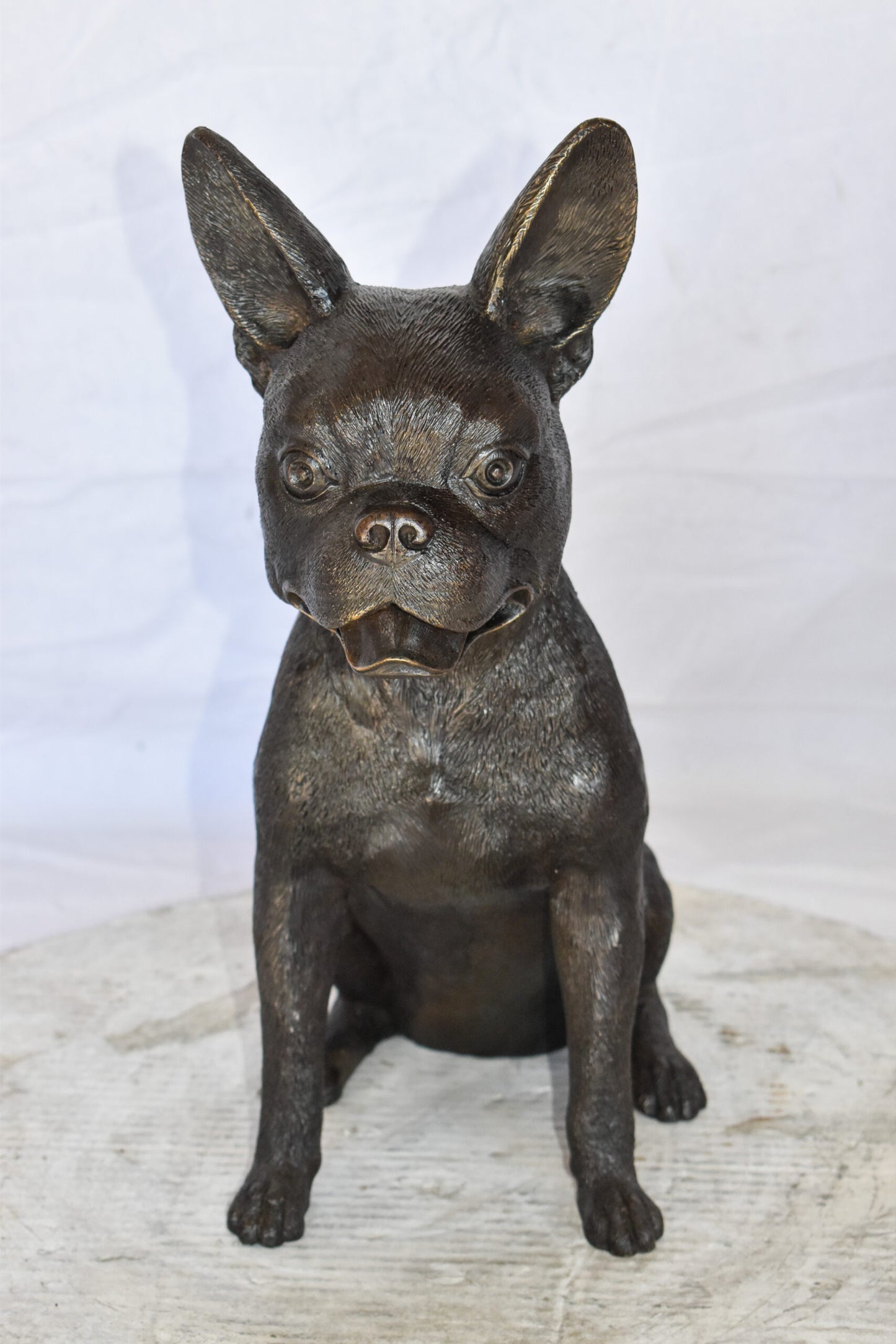 Boston Terrier Dog Happily Sitting Bronze Statue Size: 7" x 13" x 17"H