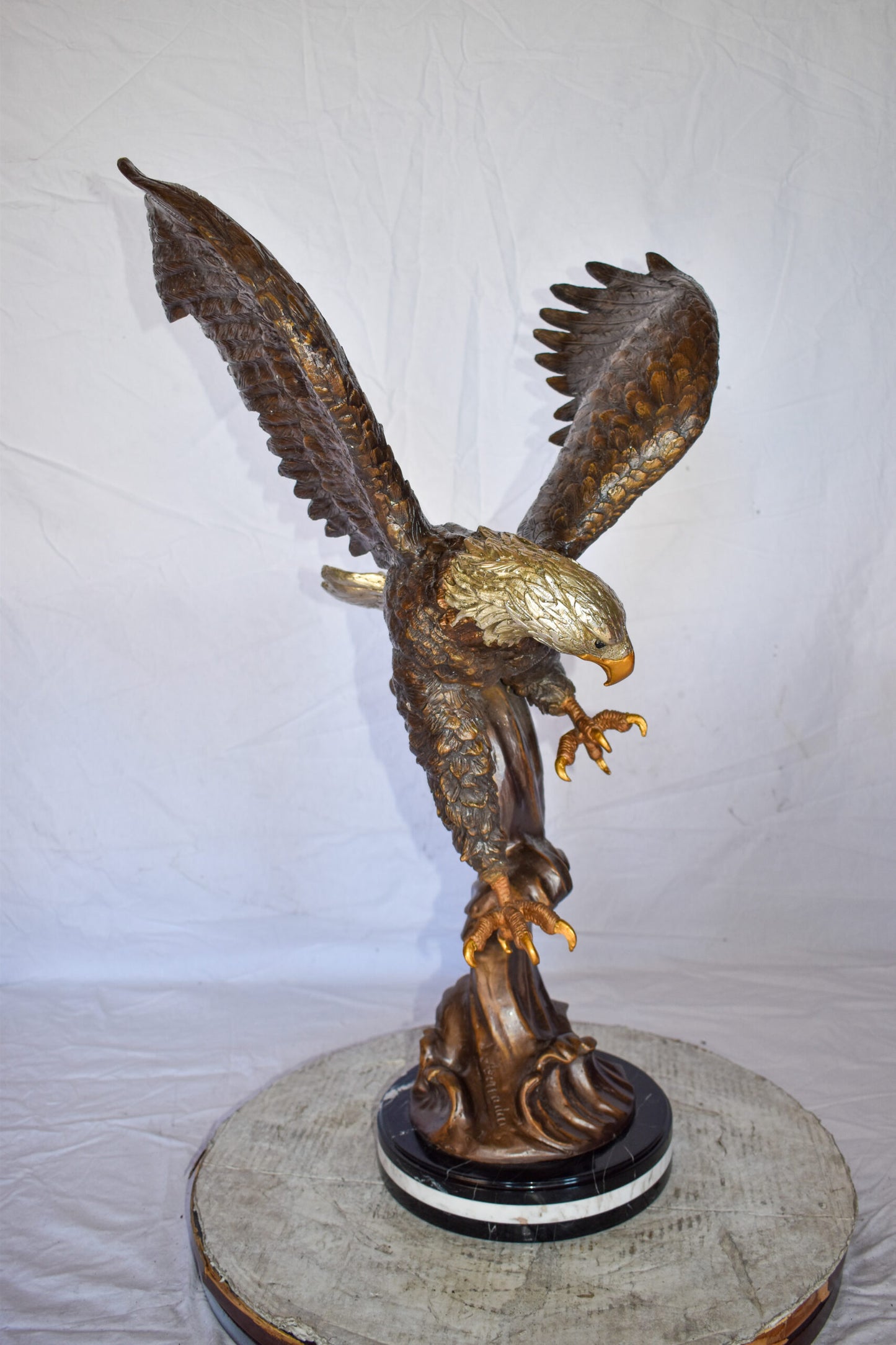 Eagle In Action Searching the Ocean for Prey Bronze Statue 21" x 18" x 35"H