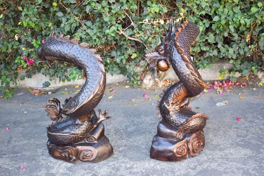 A Giant Pair of Dragons Bronze Statue Fountain Size: 35" x 22" x 37"H