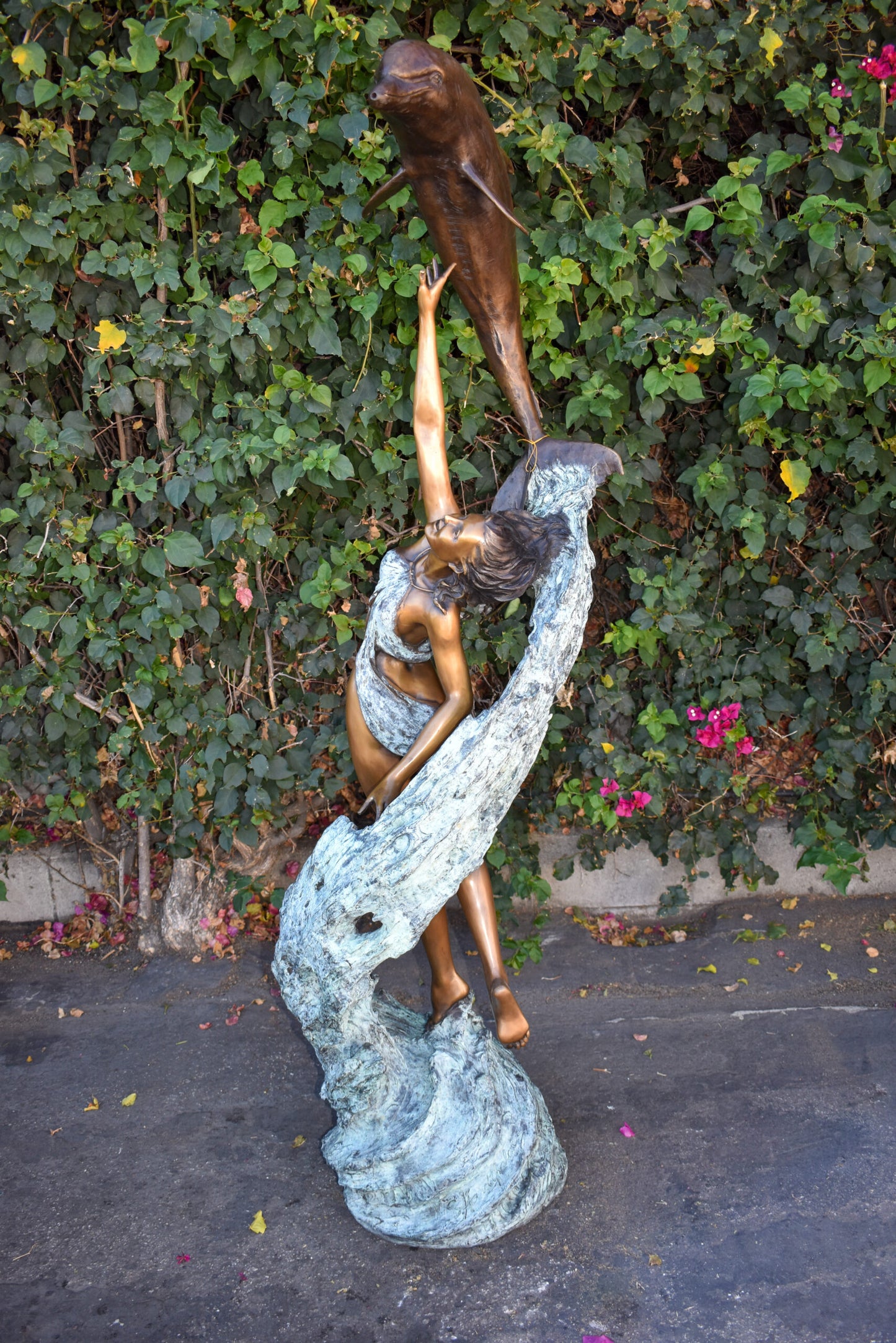 Dolphin Trainer In Action Bronze Statue Fountain Life Size 19" x 26" x 74"H