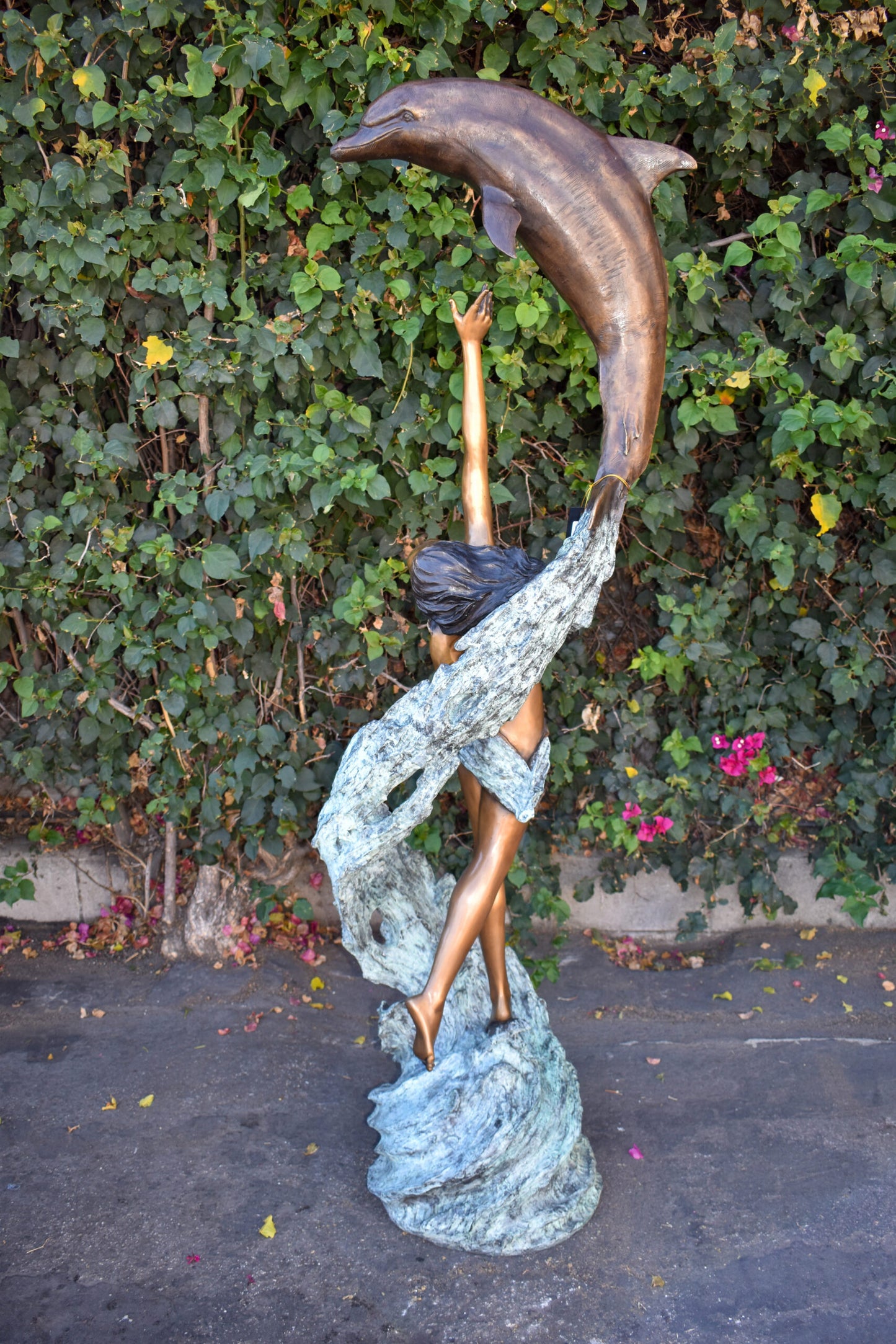 Dolphin Trainer In Action Bronze Statue Fountain Life Size 19" x 26" x 74"H