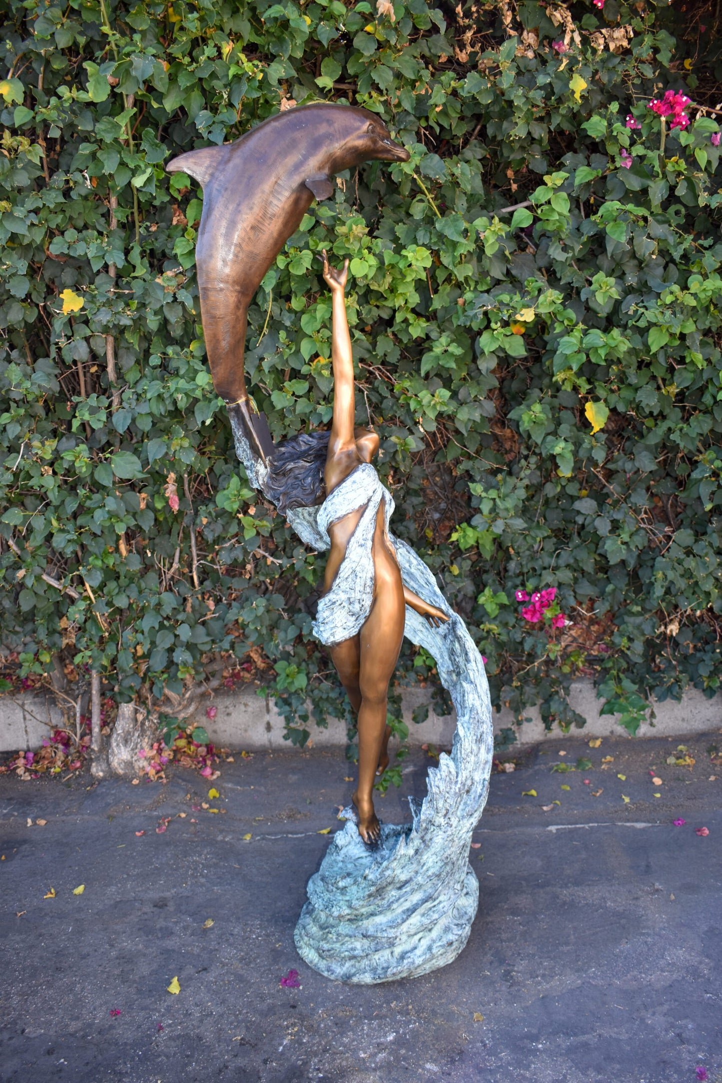 Dolphin Trainer In Action Bronze Statue Fountain Life Size 19" x 26" x 74"H