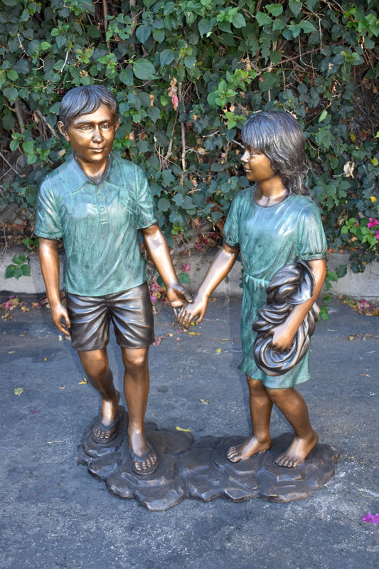 Young Compatible Couple Holding Hands Lifesize Bronze Statue 31" x 16" x 45"H