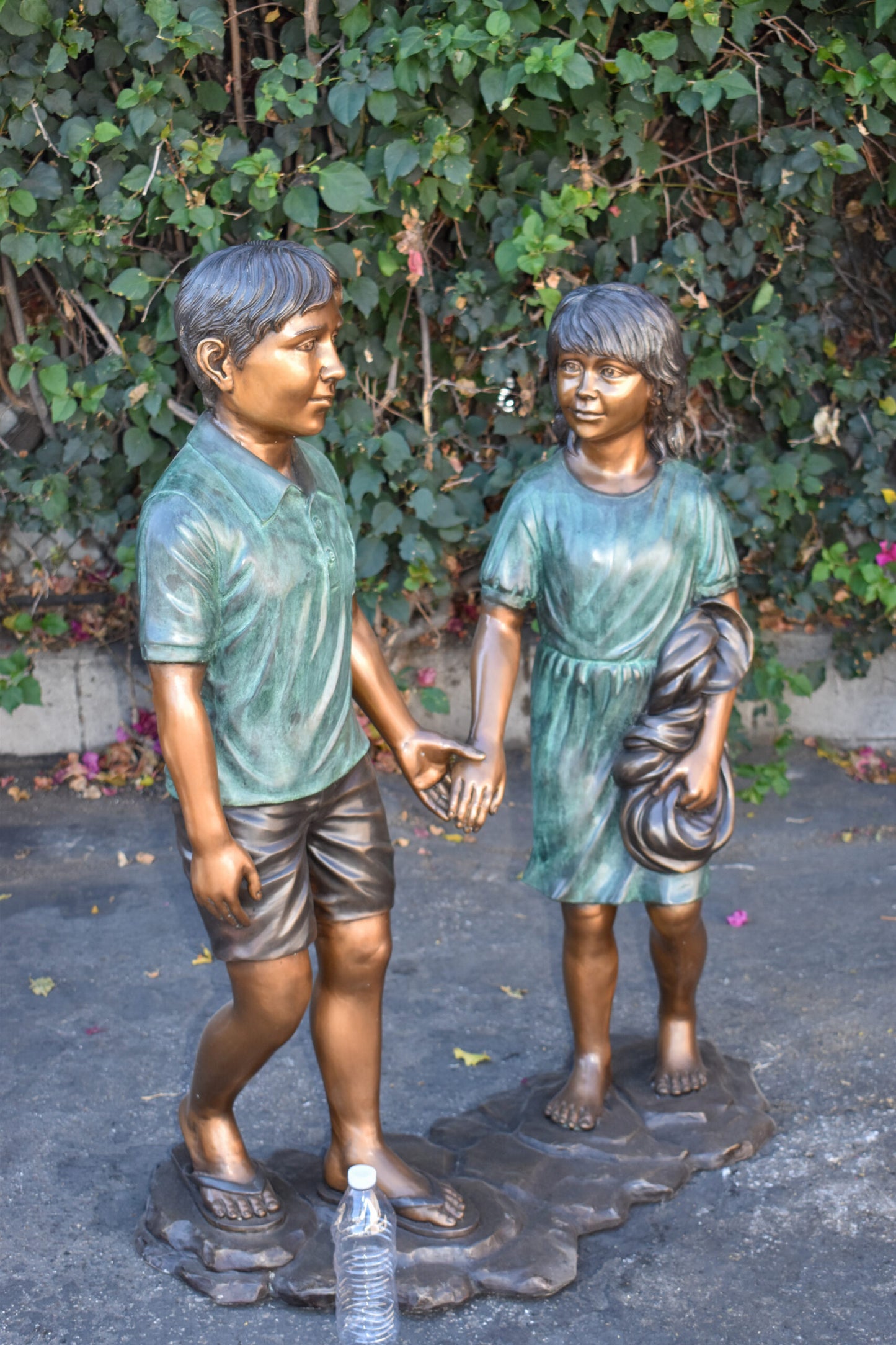 Young Compatible Couple Holding Hands Lifesize Bronze Statue 31" x 16" x 45"H