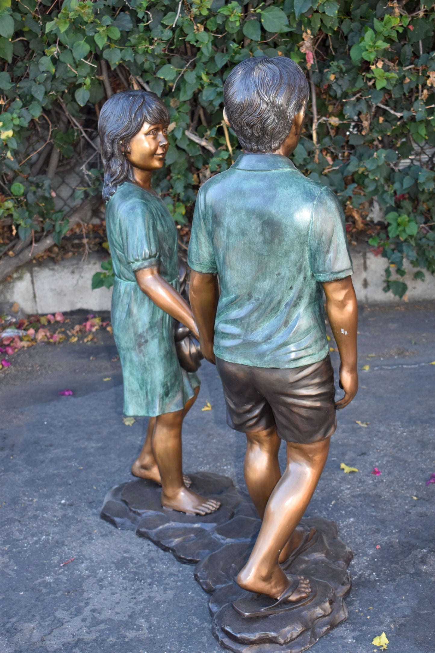 Young Compatible Couple Holding Hands Lifesize Bronze Statue 31" x 16" x 45"H