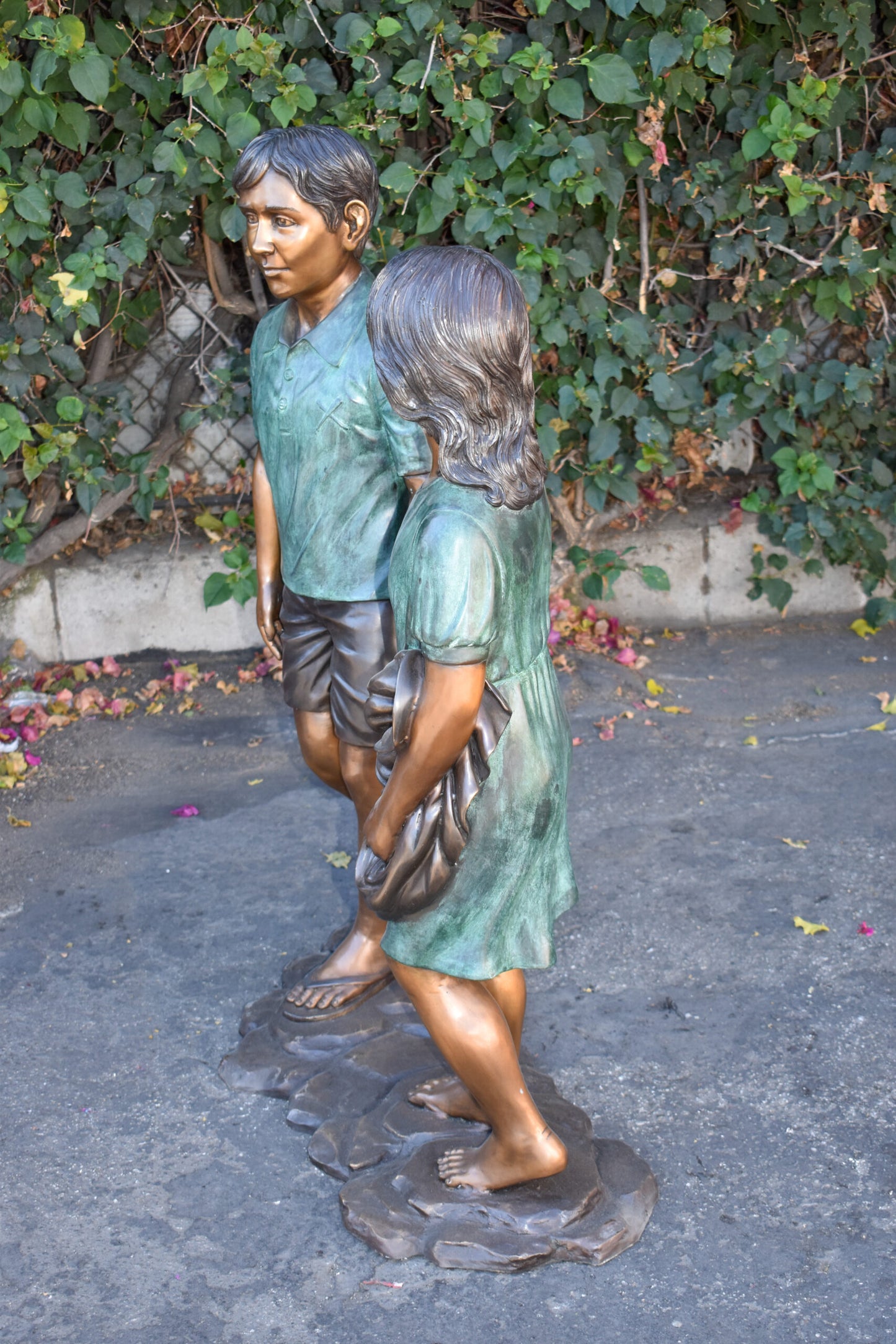 Young Compatible Couple Holding Hands Lifesize Bronze Statue 31" x 16" x 45"H