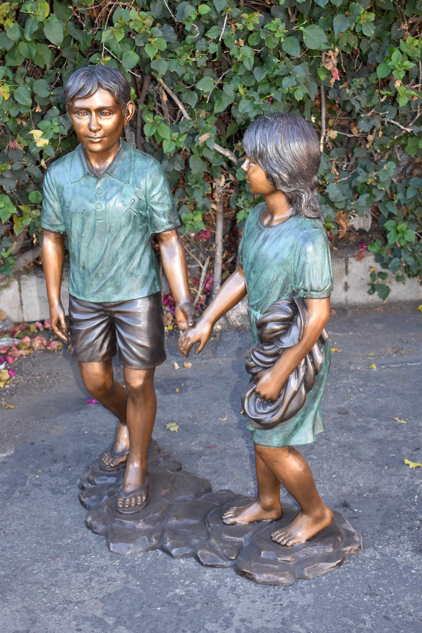 Young Compatible Couple Holding Hands Lifesize Bronze Statue 31" x 16" x 45"H