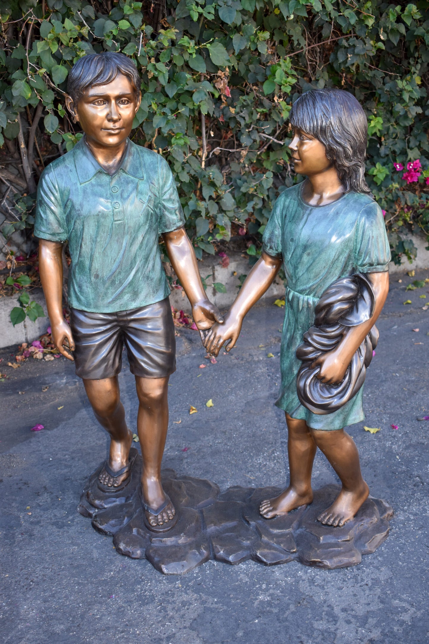 Young Compatible Couple Holding Hands Lifesize Bronze Statue   31" x 16" x 45"H