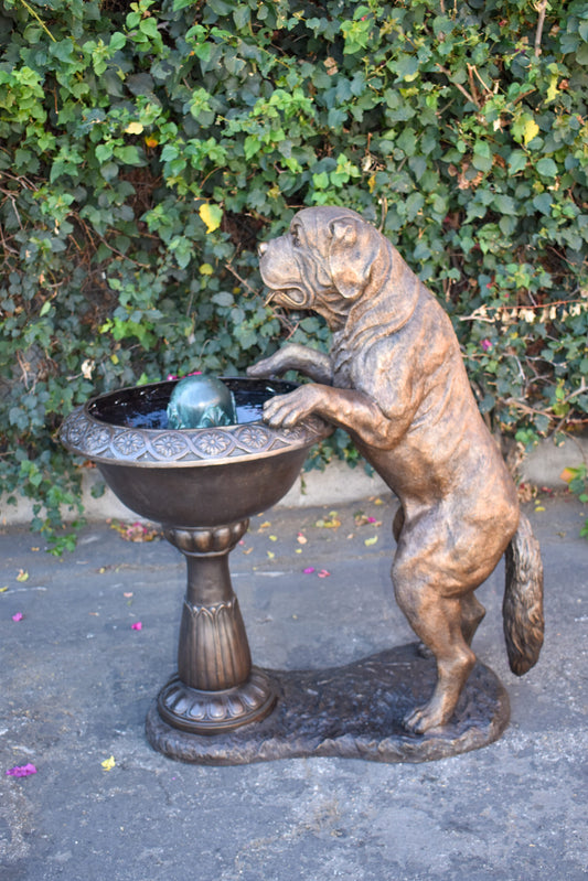 San Bernard Dog Drinking from A Water Fountain Bronze Statue  43" x 25" x 50"H