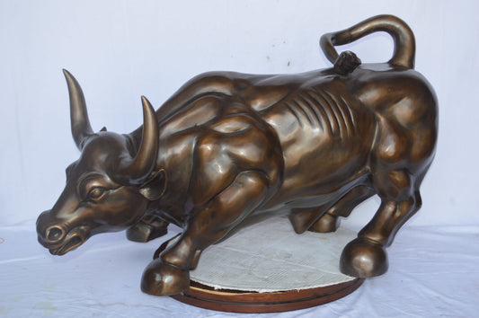 Wall Street Bull Bronze Statue - Size: 21"L x 43"W x 29"H.
