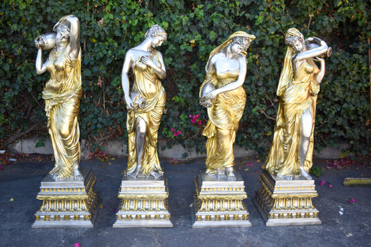 Four Lifesize Garden Statue Fountains Gold and Silver Size: 72" x 72" x 60"H