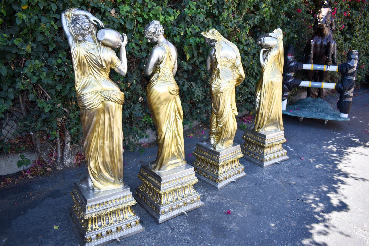 Four Lifesize Garden Statue Fountains Gold and Silver Size: 72" x 72" x 60"H