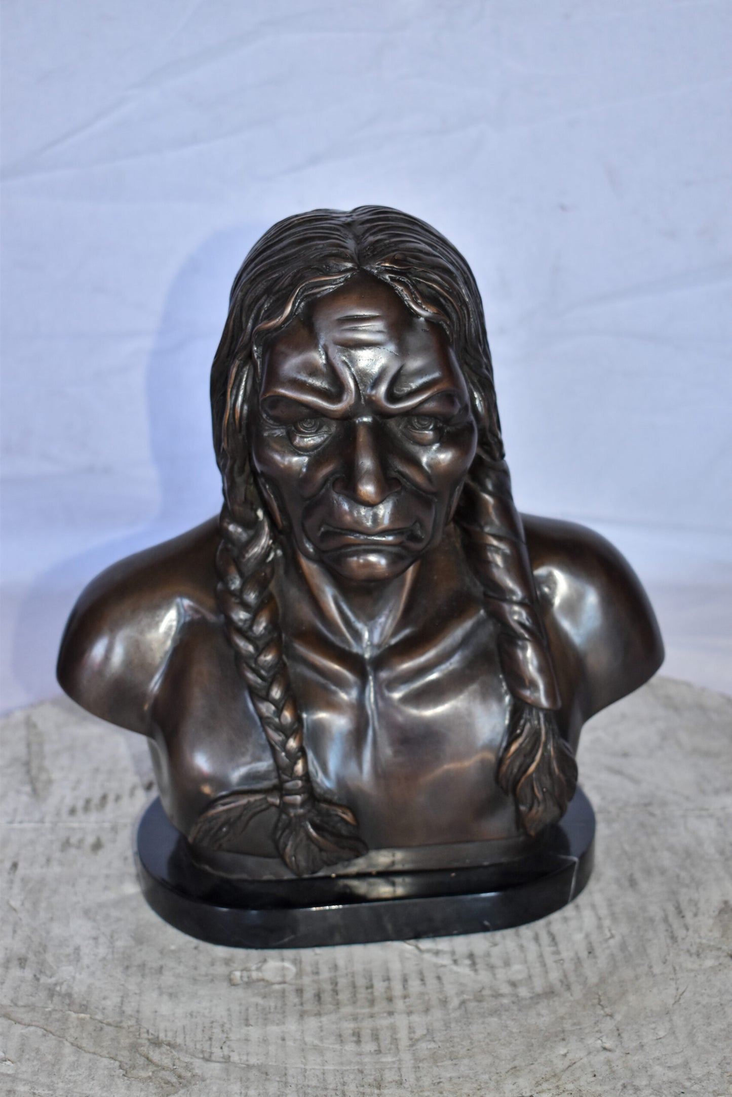 Bust Of Native American Indian Brave Bronze State Size: 12" x 7" x 14"H