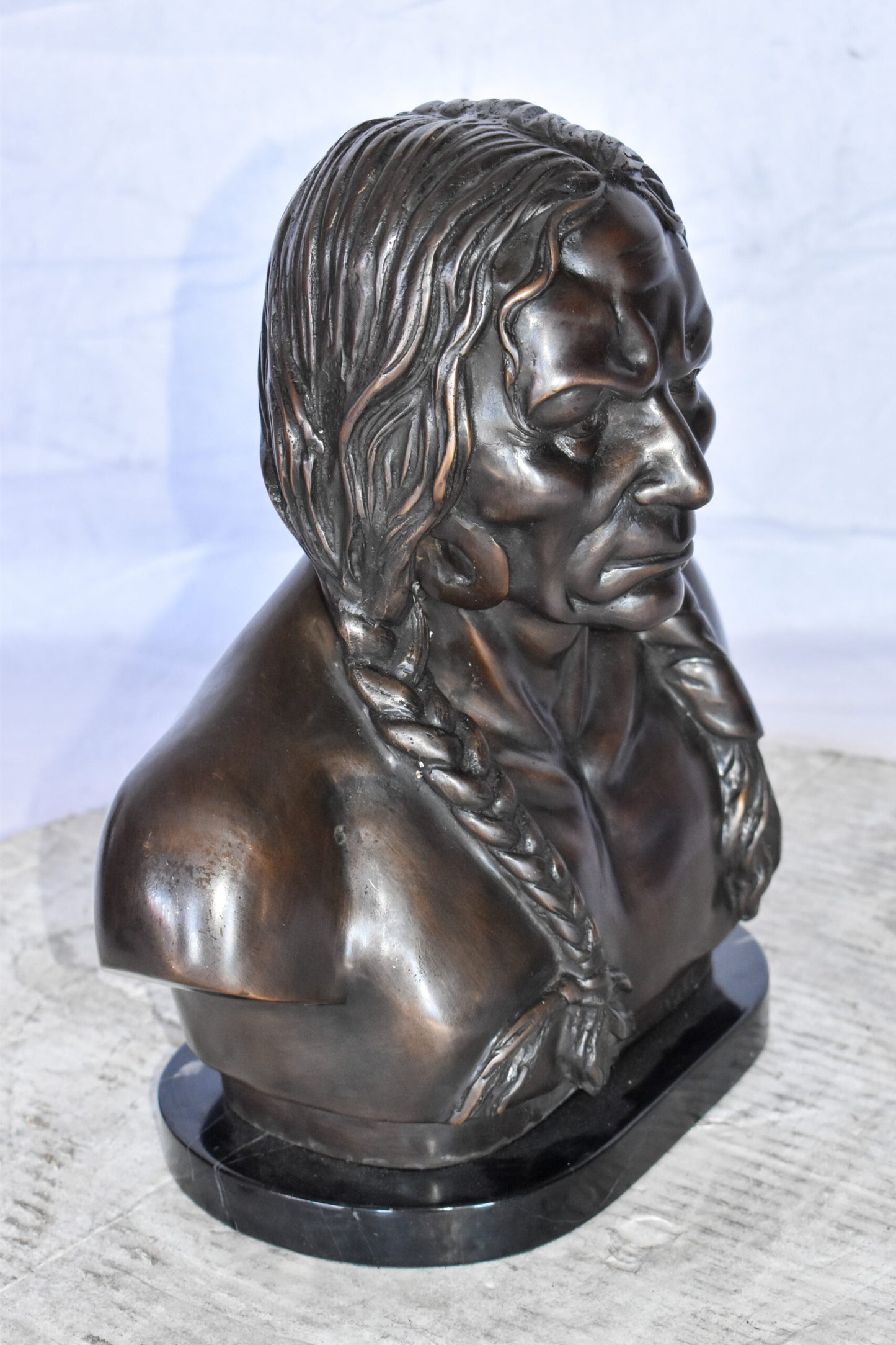Bust Of Native American Indian Brave Bronze State Size: 12" x 7" x 14"H