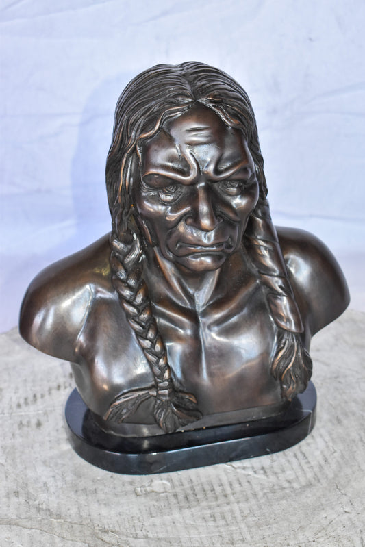 Bust Of Native American Indian Brave Bronze State Size: 12" x 7" x 14"H