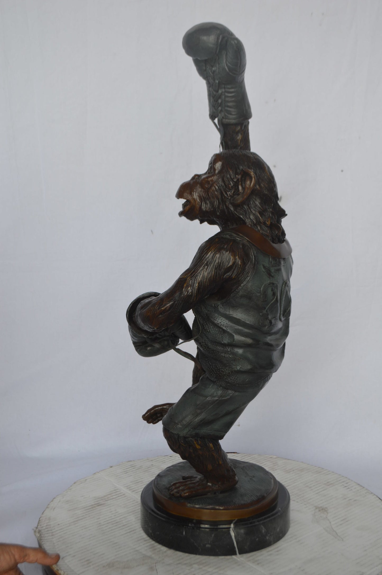 Nifao Boxing Monkey Bronze Statue - Humorous Bronze Monkey Sculpture - Size: 10"L x 12"W x 33"H.