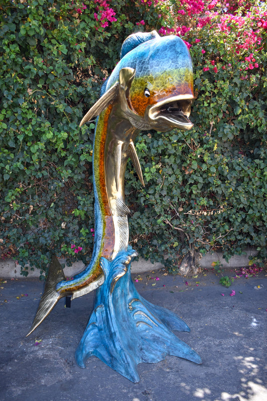 Giant Colorful Dorado Mahi Mahi Bronze Statue Fountain Size: 53" x 49" x 84"H