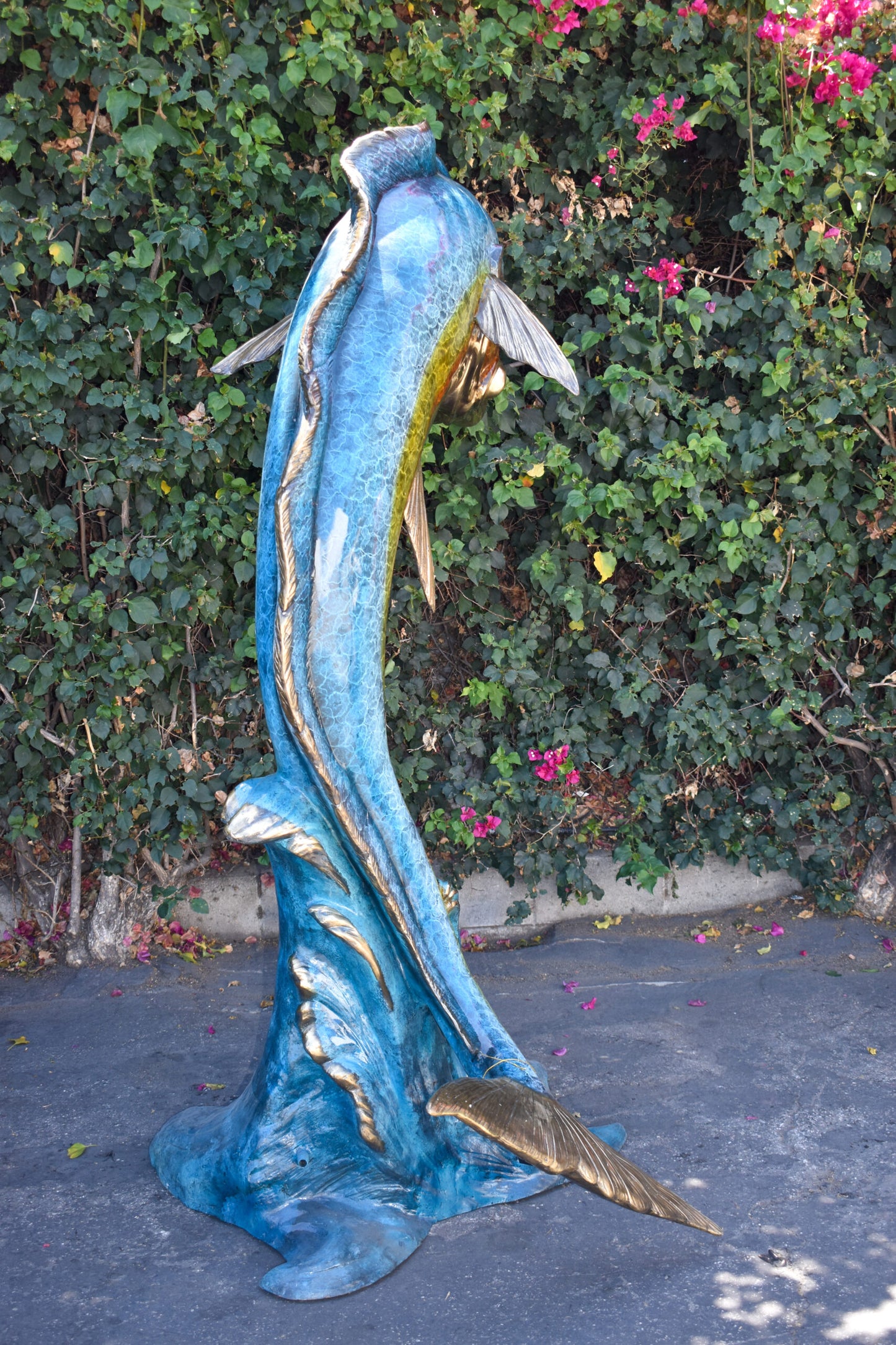 Giant Colorful Dorado Mahi Mahi Bronze Statue Fountain Size: 53" x 49" x 84"H