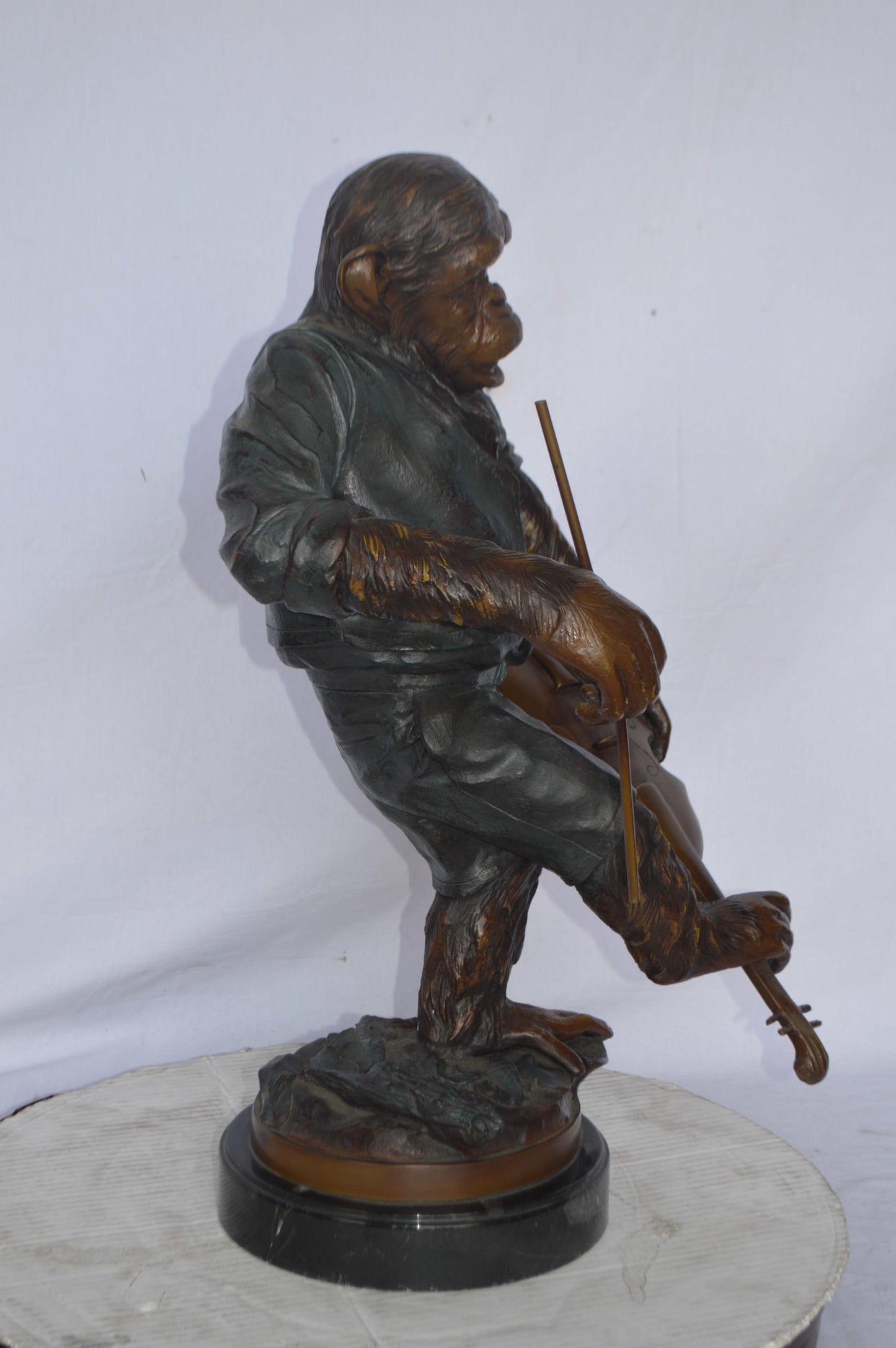 Monkey with Violin bronze statue - Size: 20"L x 17"W x 26"H.