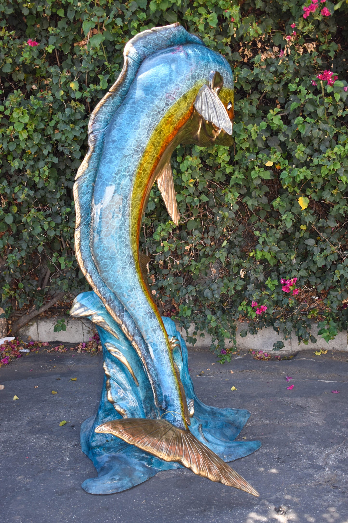 Giant Colorful Dorado Mahi Mahi Bronze Statue Fountain Size: 53" x 49" x 84"H