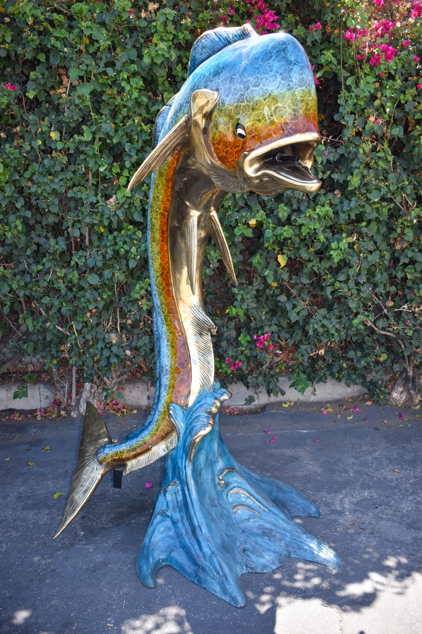 Giant Colorful Dorado Mahi Mahi Bronze Statue Fountain Size: 53" x 49" x 84"H