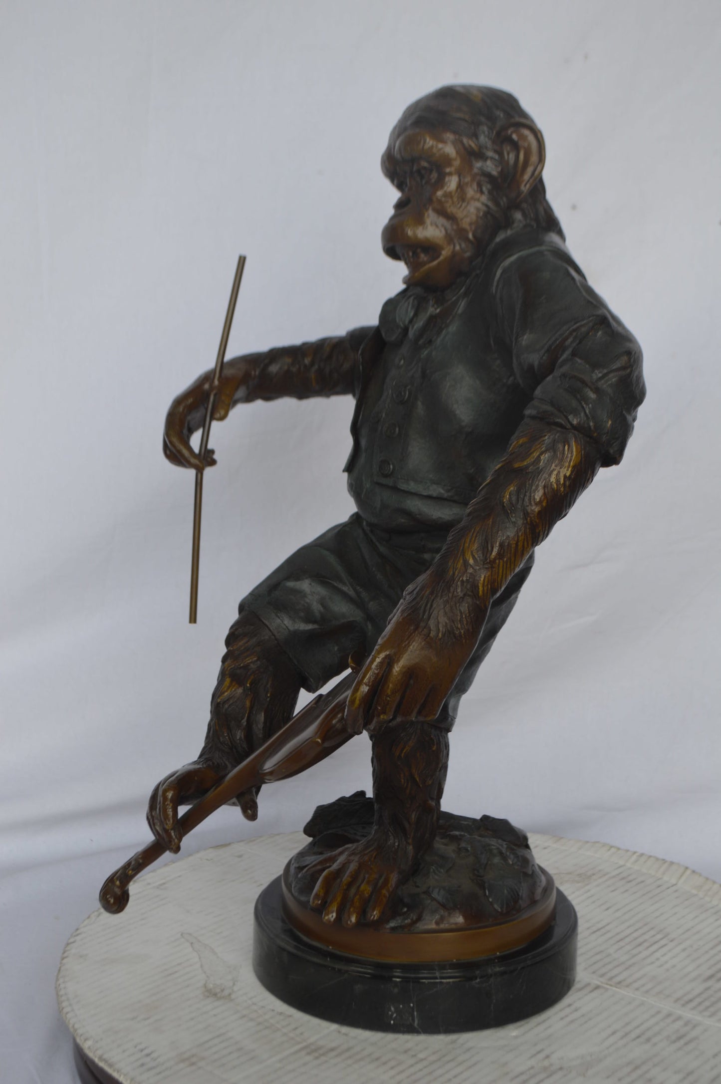 Monkey with Violin bronze statue - Size: 20"L x 17"W x 26"H.