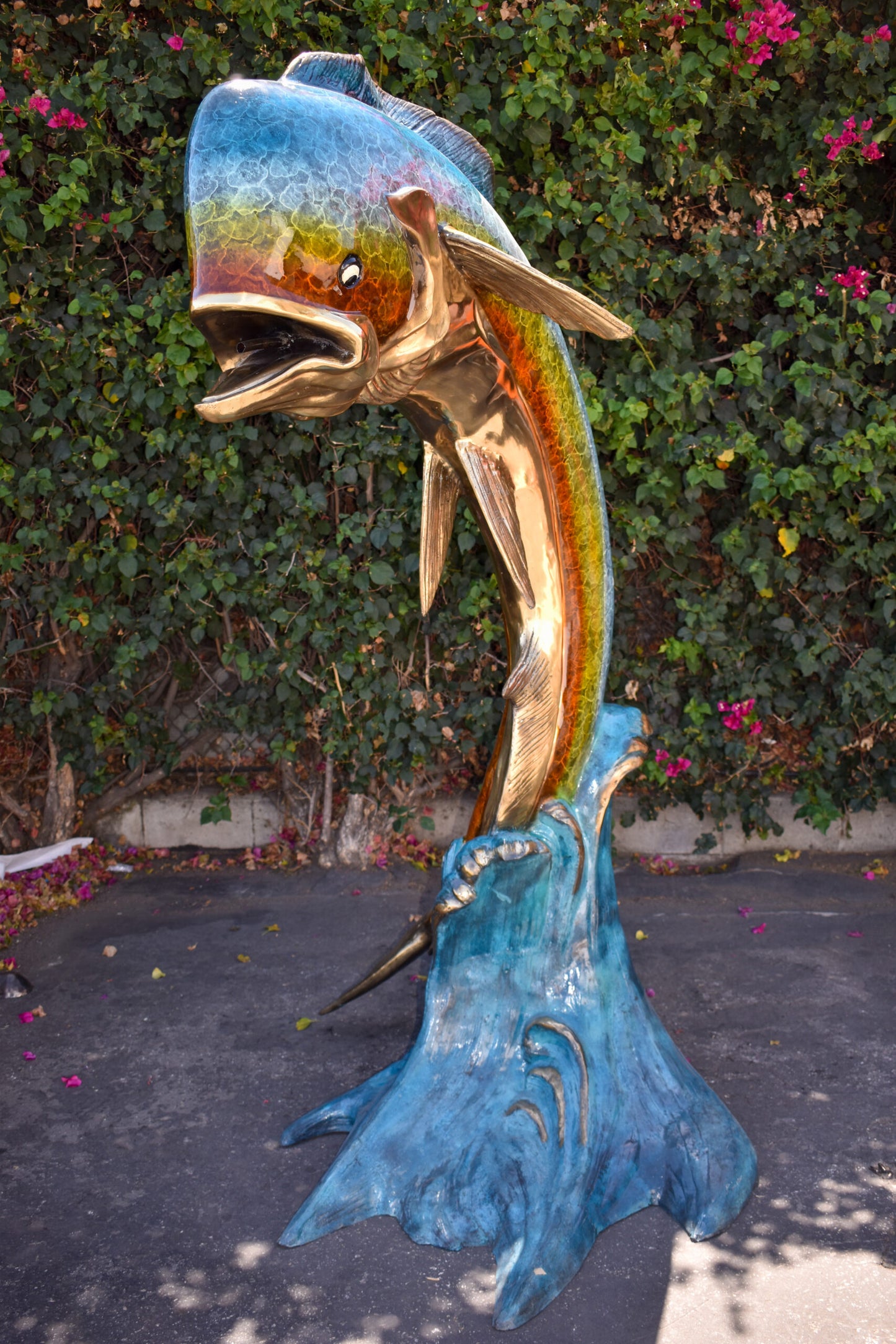 Giant Colorful Dorado Mahi Mahi Bronze Statue Fountain Size: 53" x 49" x 84"H