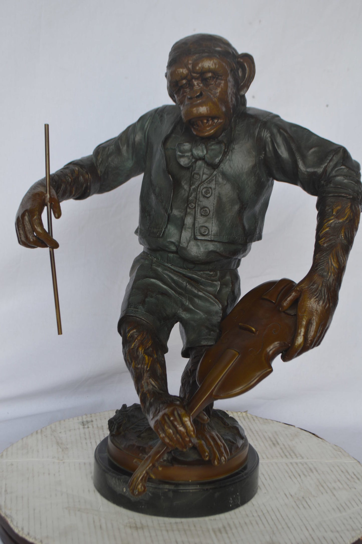 Monkey with Violin bronze statue - Size: 20"L x 17"W x 26"H.