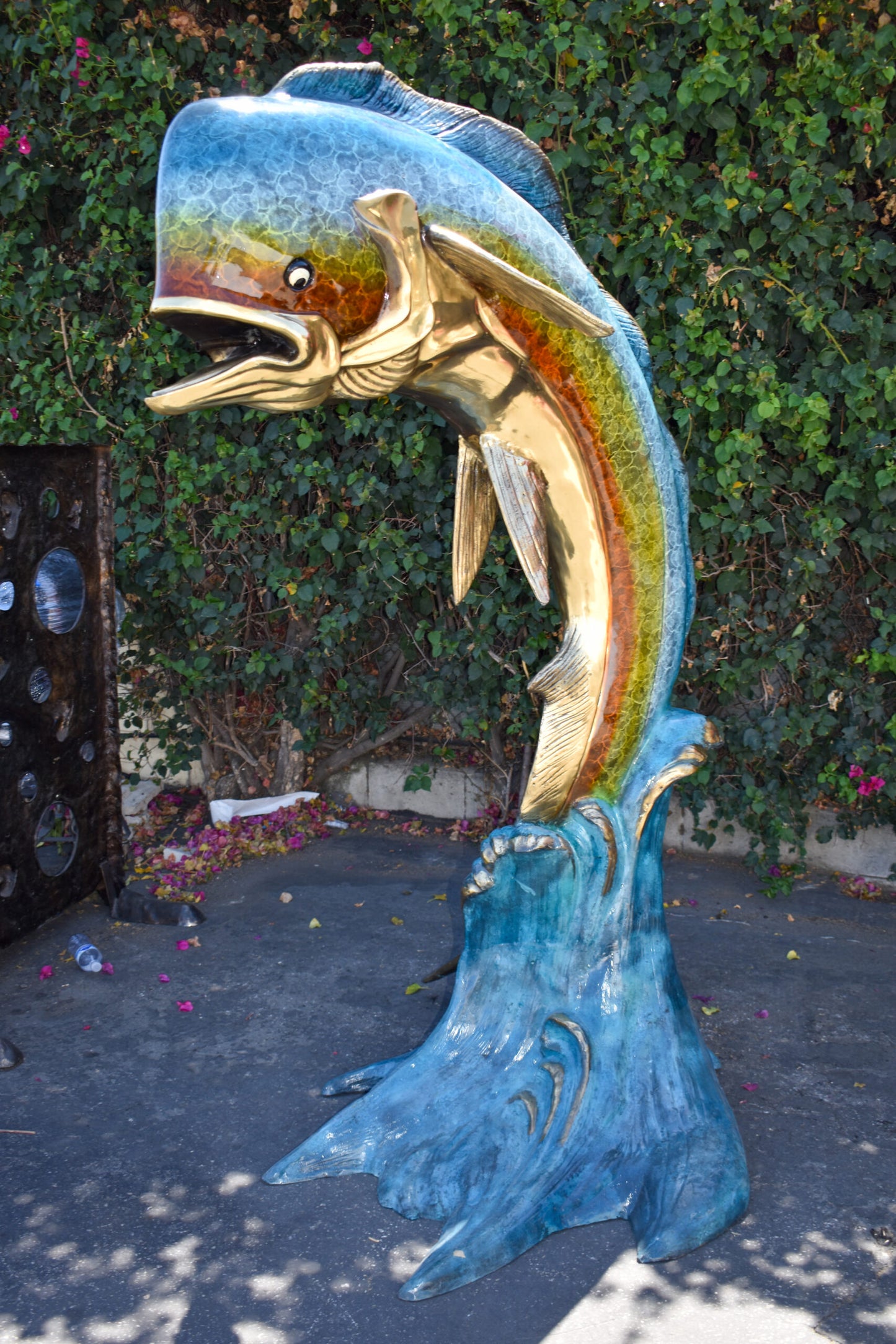 Giant Colorful Dorado Mahi Mahi Bronze Statue Fountain Size: 53" x 49" x 84"H