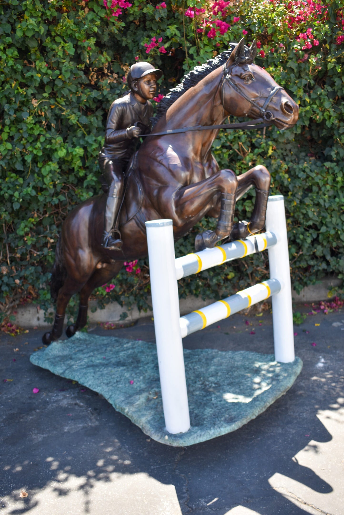 Life Size Horseback Rider Jumping Realistic Bronze Statue Size: 85" x 45" x 71"H