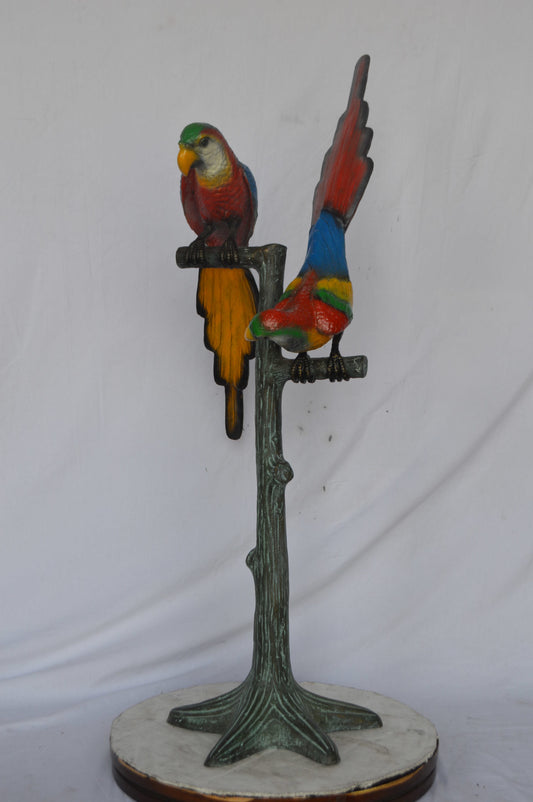 Two parrots on a tree bronze statue - Size: 16"L x 22"W x 52"H.