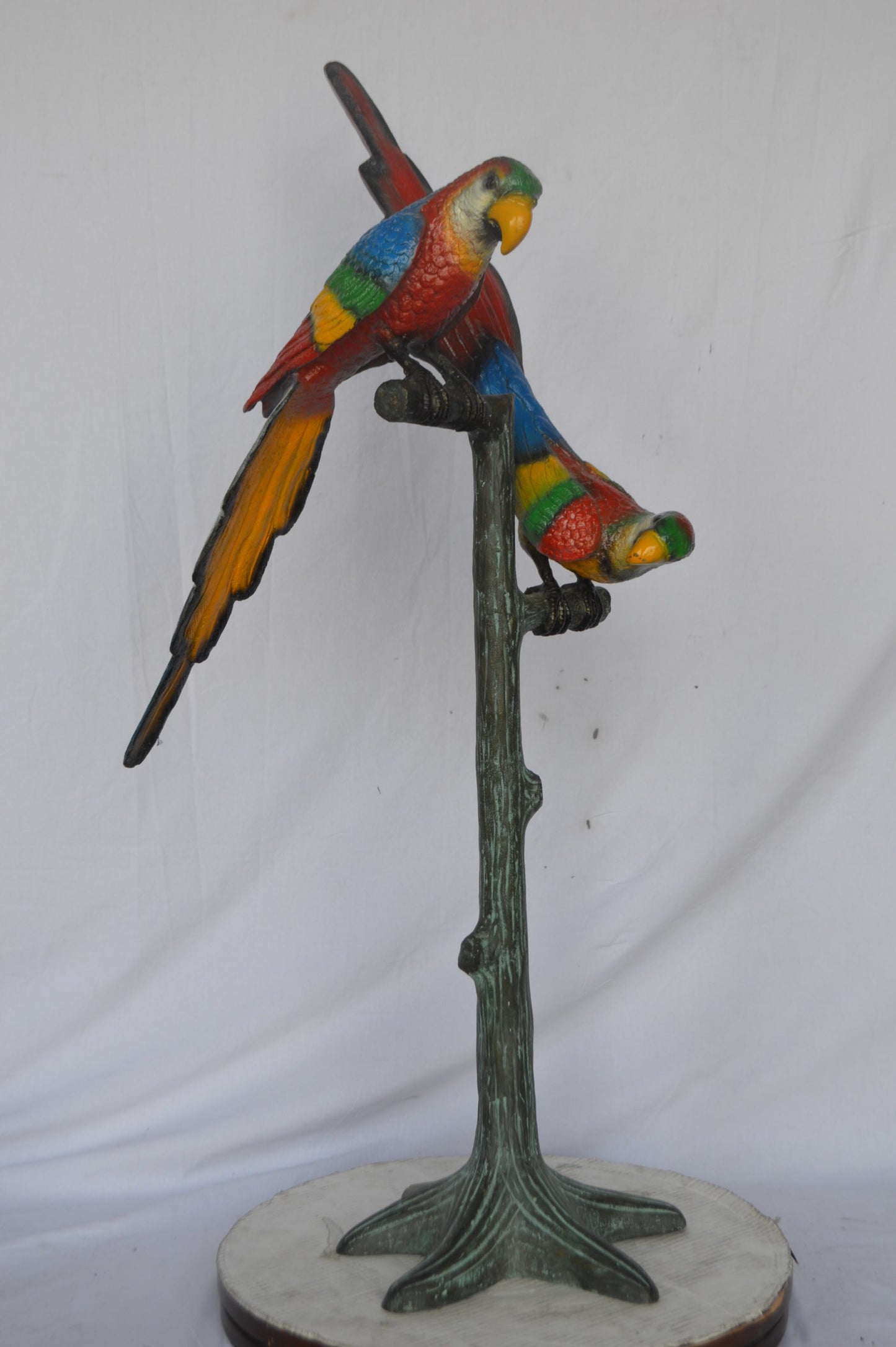 Two parrots on a tree bronze statue - Size: 16"L x 22"W x 52"H.