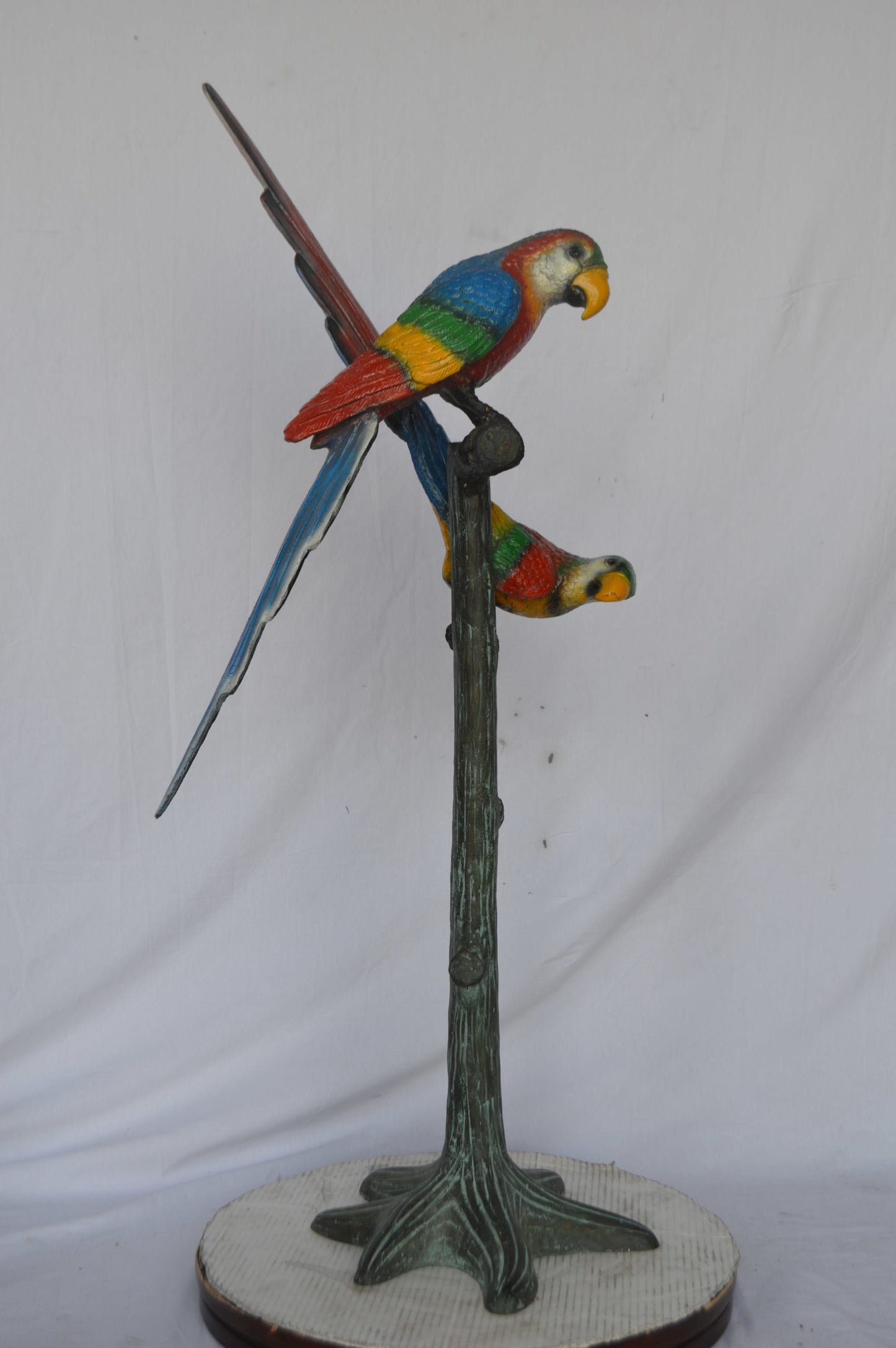 Two parrots on a tree bronze statue - Size: 16"L x 22"W x 52"H.