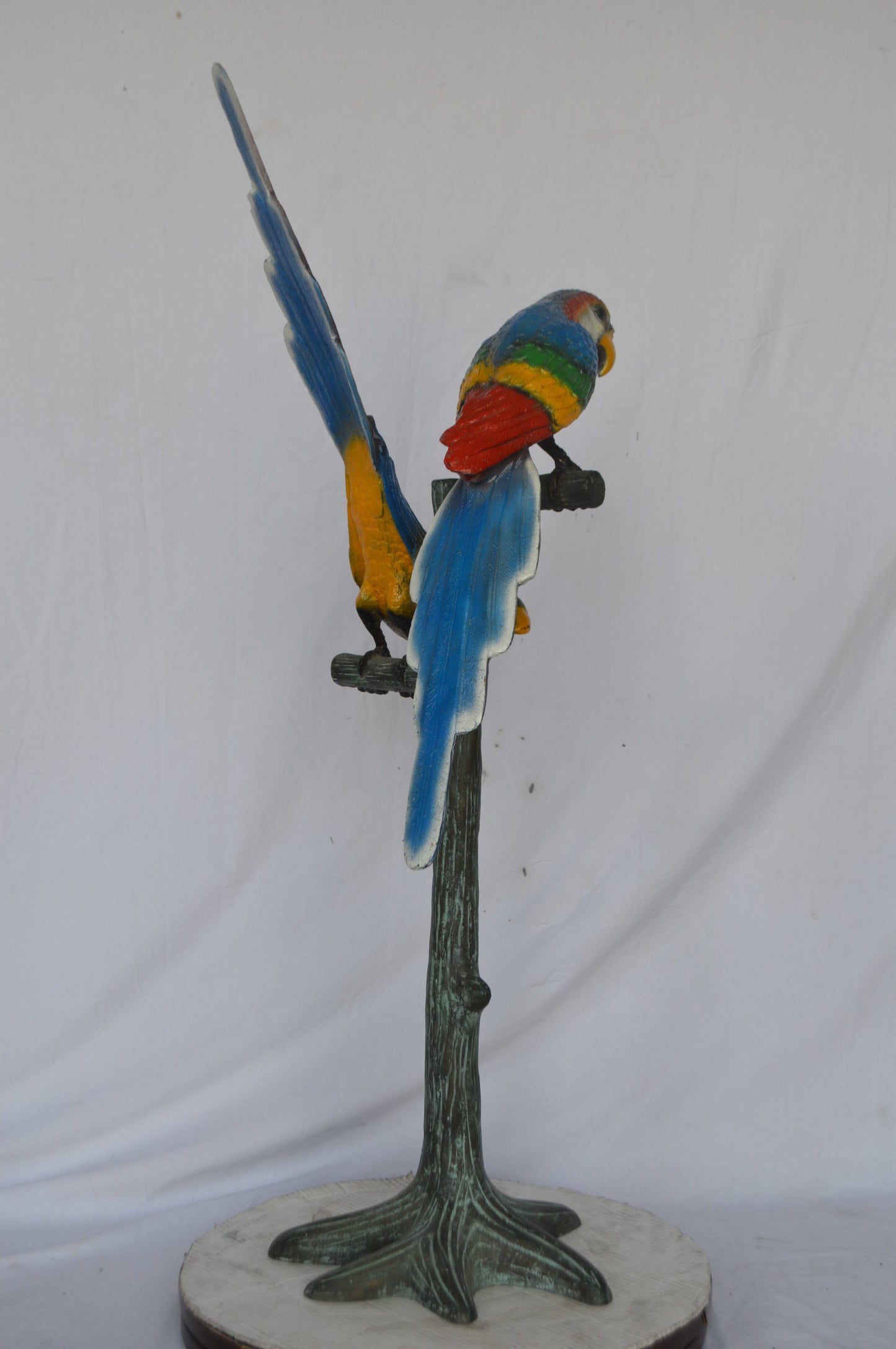 Two parrots on a tree bronze statue - Size: 16"L x 22"W x 52"H.