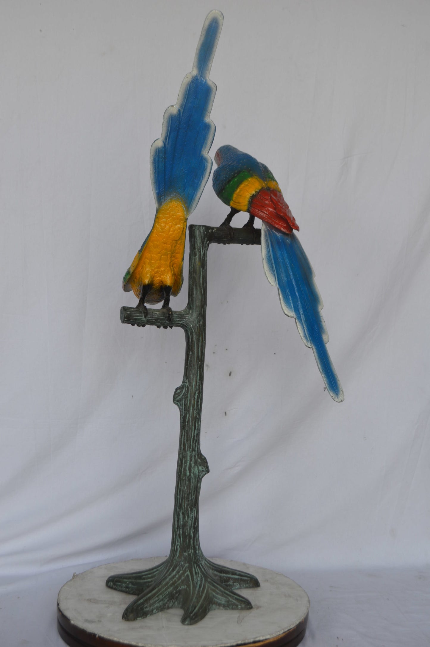Two parrots on a tree bronze statue - Size: 16"L x 22"W x 52"H.