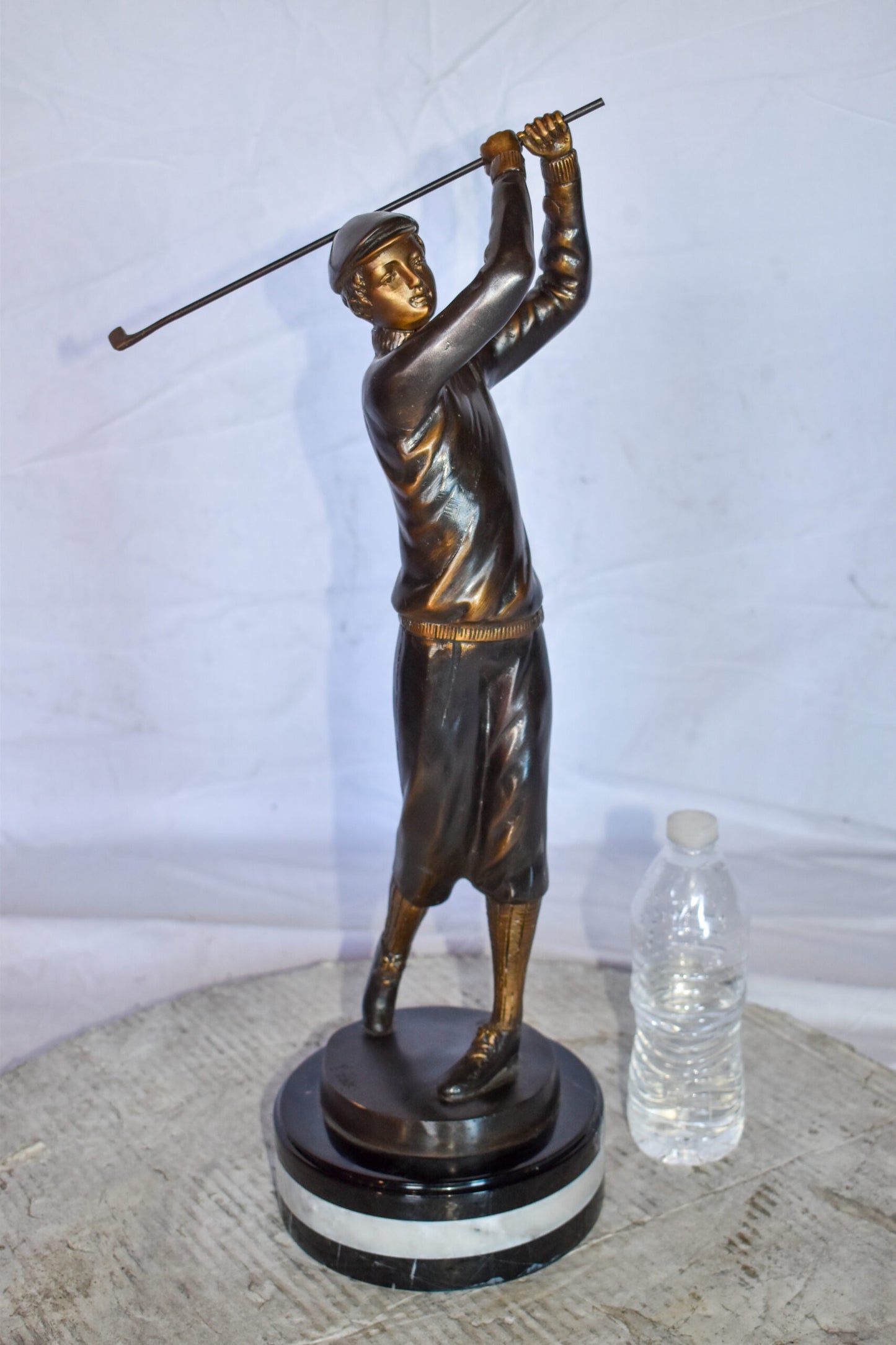 Golfer In Action Bronze Statue Mounted on Marble Size: 11" x 5" x 23"H