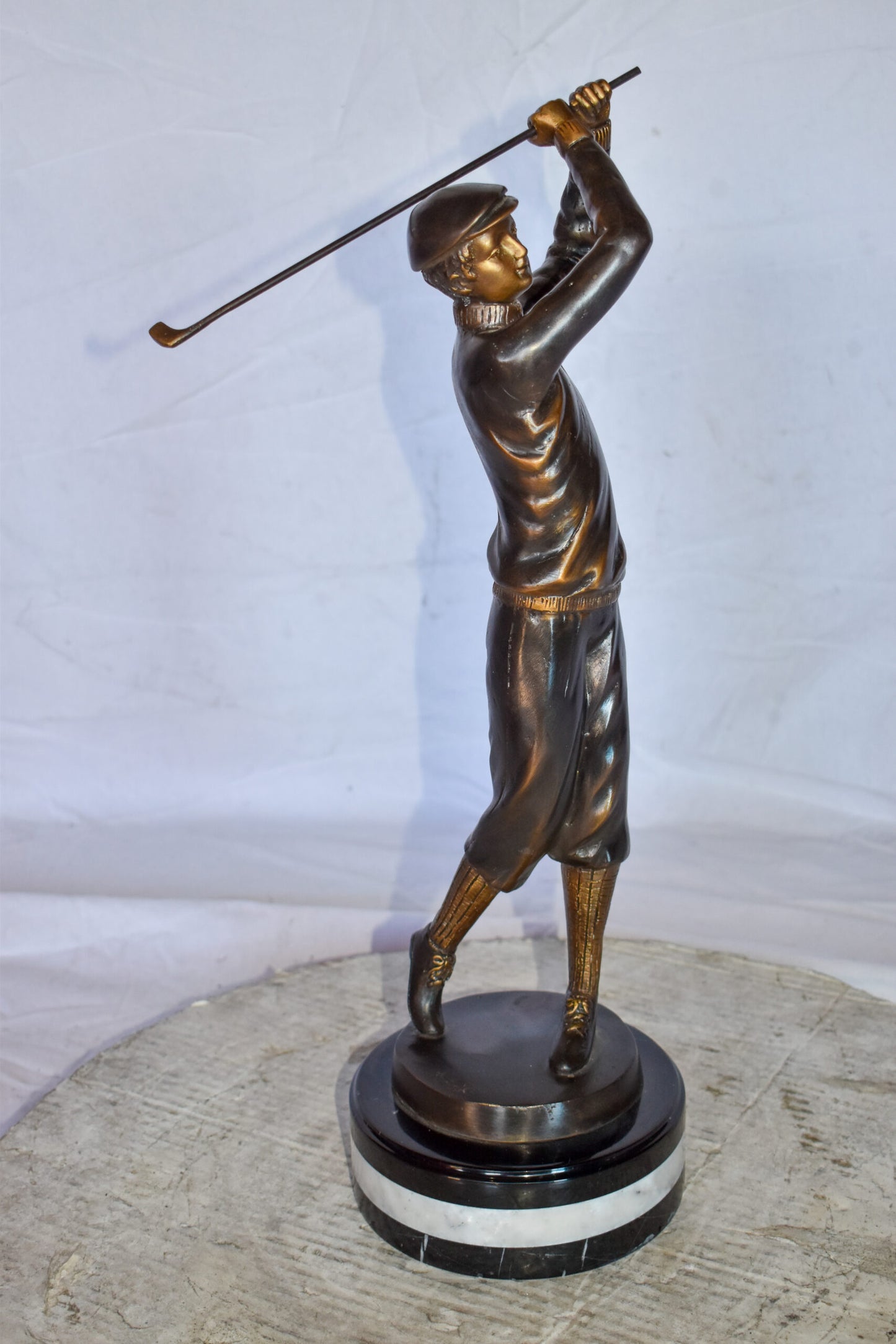 Golfer In Action Bronze Statue Mounted on Marble Size: 11" x 5" x 23"H